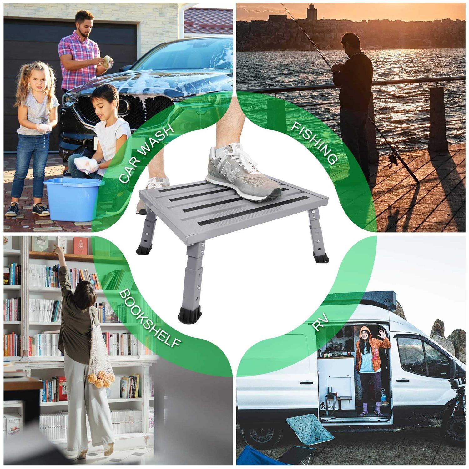 Depsunny Adjustable Height Aluminum Rv Step, Stable Foldable Platform Step Stool, Supports Up To 1,000 lb, Non-Slip Rubber Feet and Platform Mat - Cheap Fitting