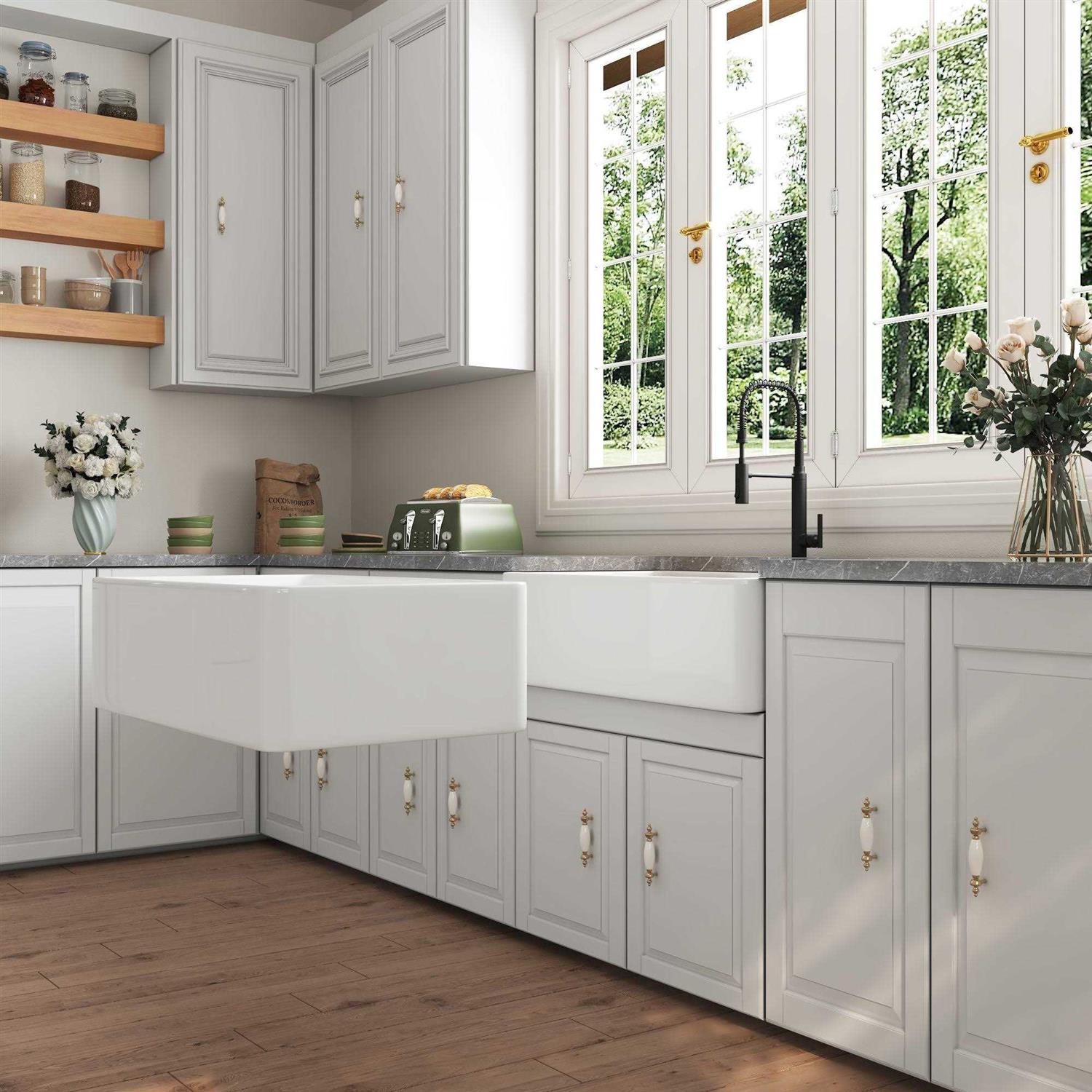 DeerValley White Fireclay 33 in. Single Bowl Farmhouse Apron Workstation Kitchen Sink with Accessories DV-1K0067 - Cheap Fitting