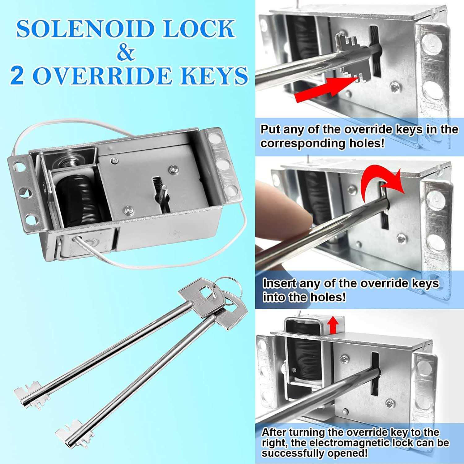 Gun Safe Lock Replacement, Chrome Keypad Electronic Safe Lock with Solenoid Lock 2 Override Keys and Circuit Board Lock - Cheap Fitting