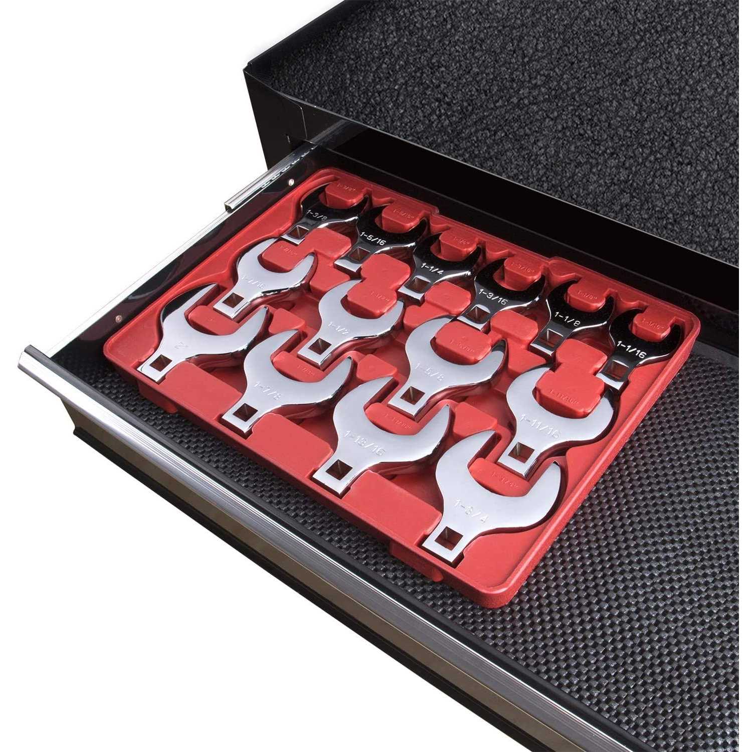 EFFICERE 14-Piece Premium 1/2 Drive Jumbo Crowfoot Wrench Set Include Standard Sae Sizes from 1-1/16 to 2 with Storage Tray - Cheap Fitting