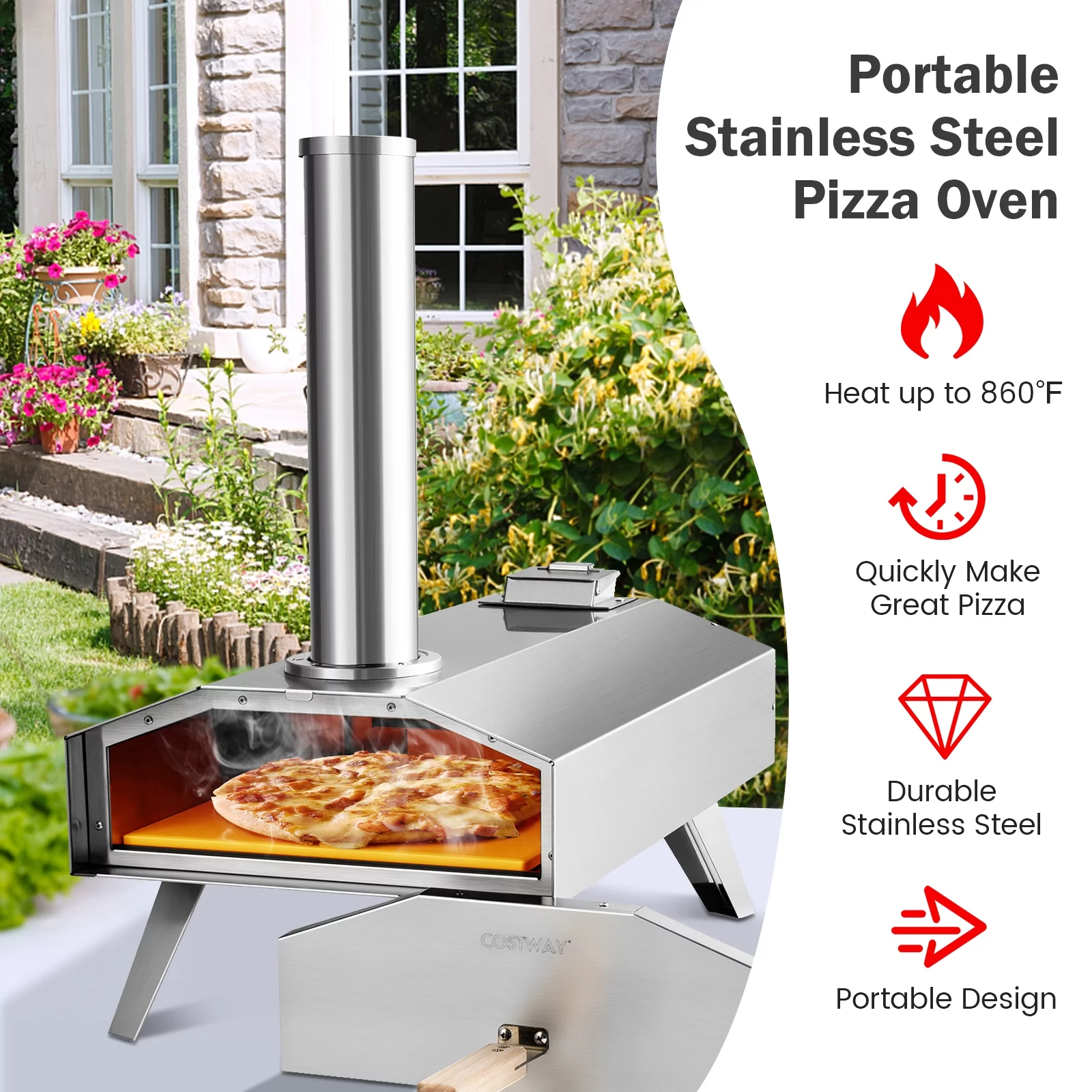 Topbuy Outdoor Pizza Oven, Portable Stainless Steel Wood Pellet Pizza Stove with 12” Pizza Stone - Cheap Fitting