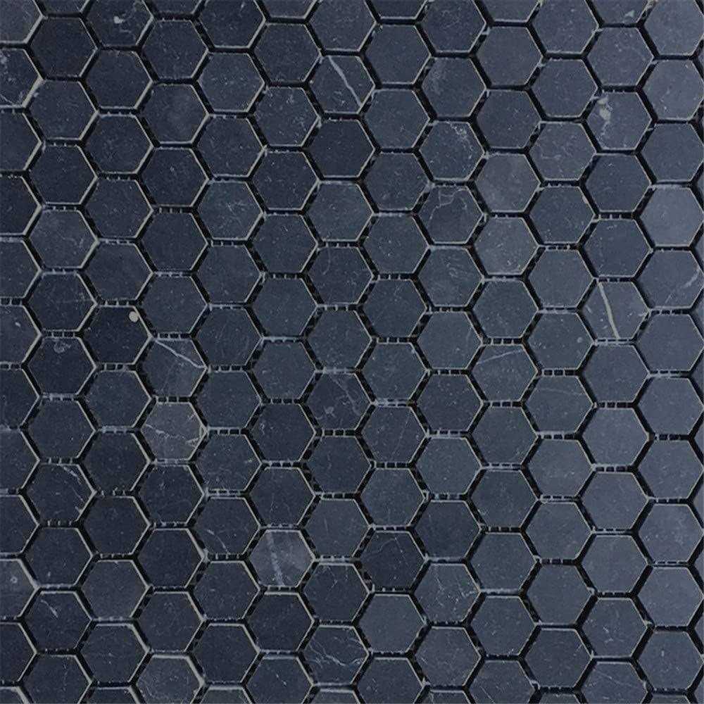 Marble Online 1 Hexagon Nero Marquina Black Marble Mosaic Wall Floor Tile Matte - Cheap Fitting