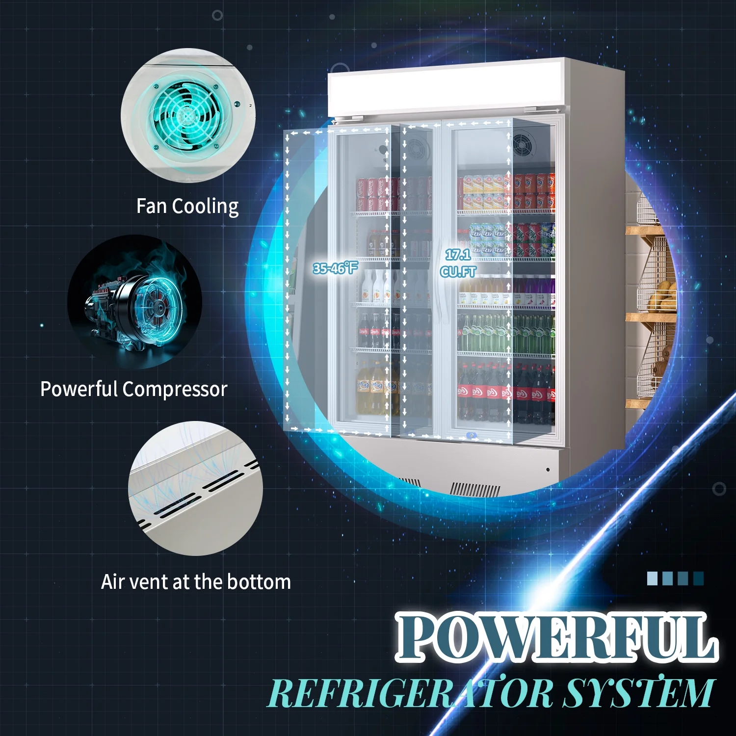 Chingoo 38'' Commercial Drink Refrigerator, 17.1 Cu.Ft Upright Beverage Display Refrigerator with 2 Glass Doors and Light Box-Black - Cheap Fitting