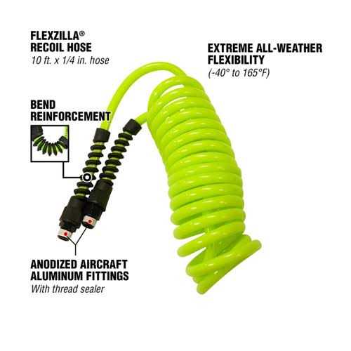 Flexzilla LP1410AFZ 1/4 x 10′ Recoil Polyurethane Air Hose - Cheap Fitting
