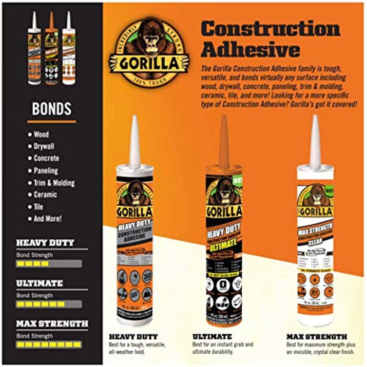 Gorilla Max Strength Clear Construction Adhesive - Cheap Fitting