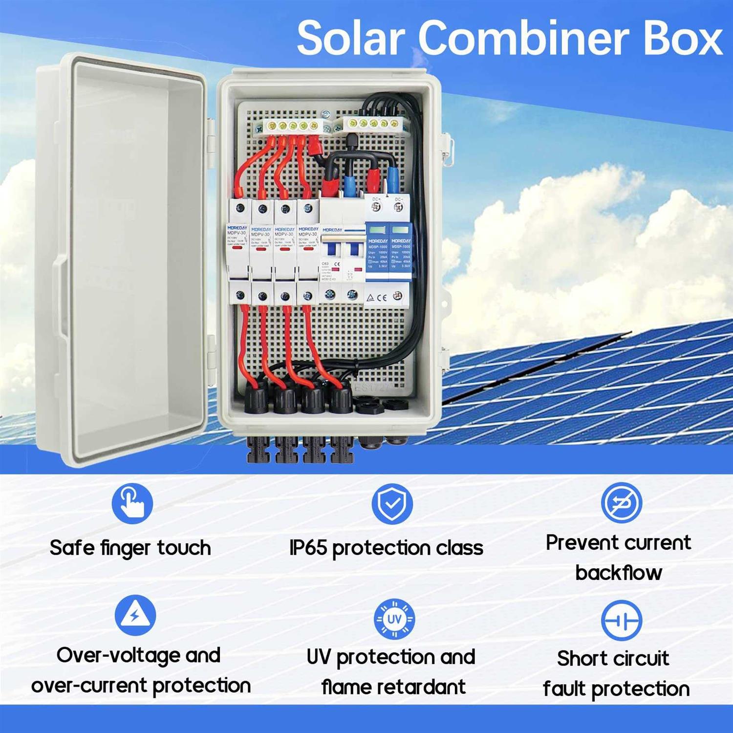 4 String Solar Combiner Box PV Combiner Box with Lightning Arreste, 63A Circuit Breakers and 15A Rated Current Fuse for On/Off Grid Solar Power - Cheap Fitting