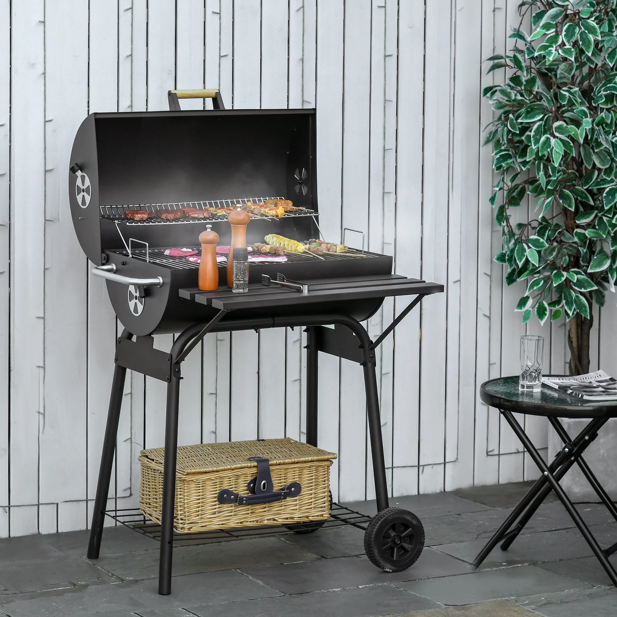 Outsunny Steel Portable Backyard Charcoal BBQ Grill and Offset Smoker Combo - Cheap Fitting