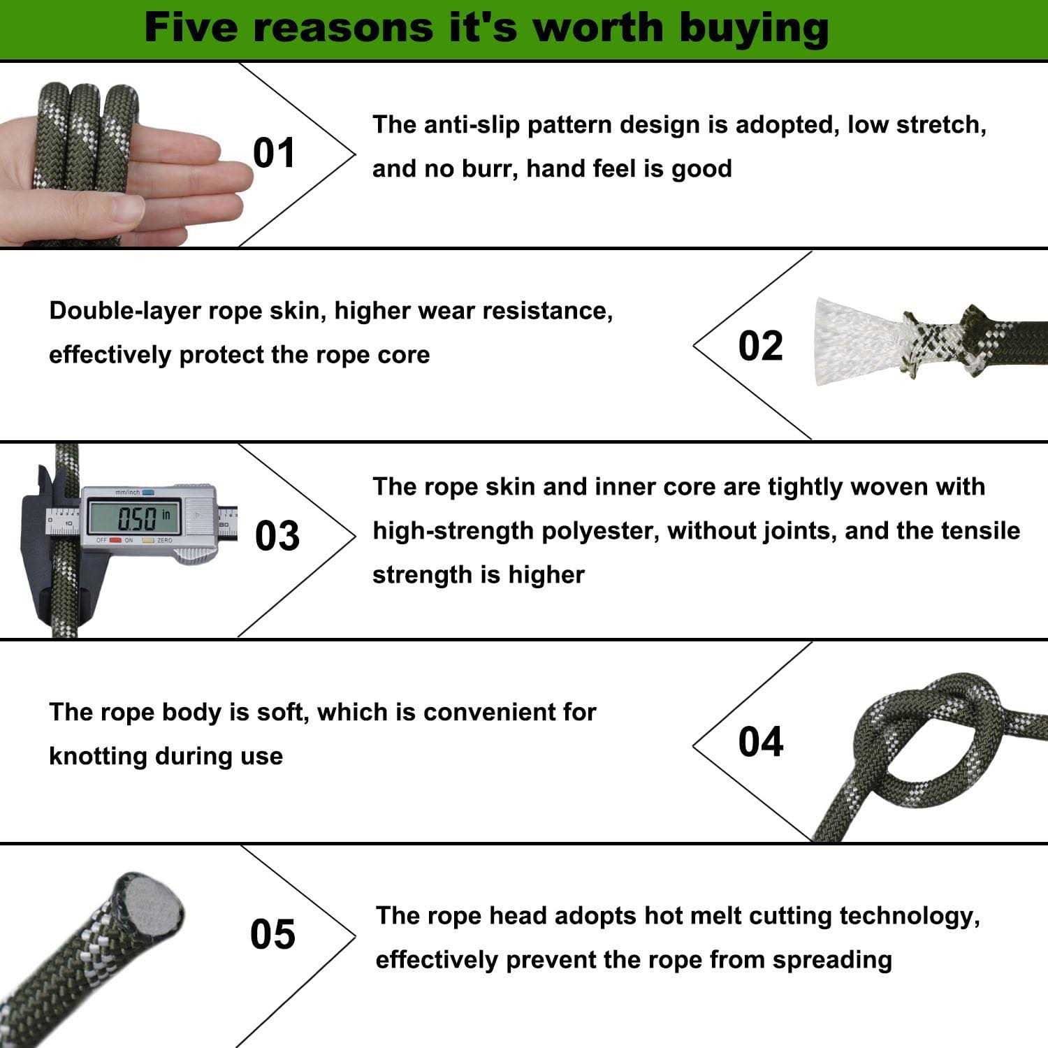 Crayza Double Braided Polyester Rope Strong Arborist Rigging Rope 48 Strands for Climbing Tree Work Swing Pulling Sailing - Cheap Fitting