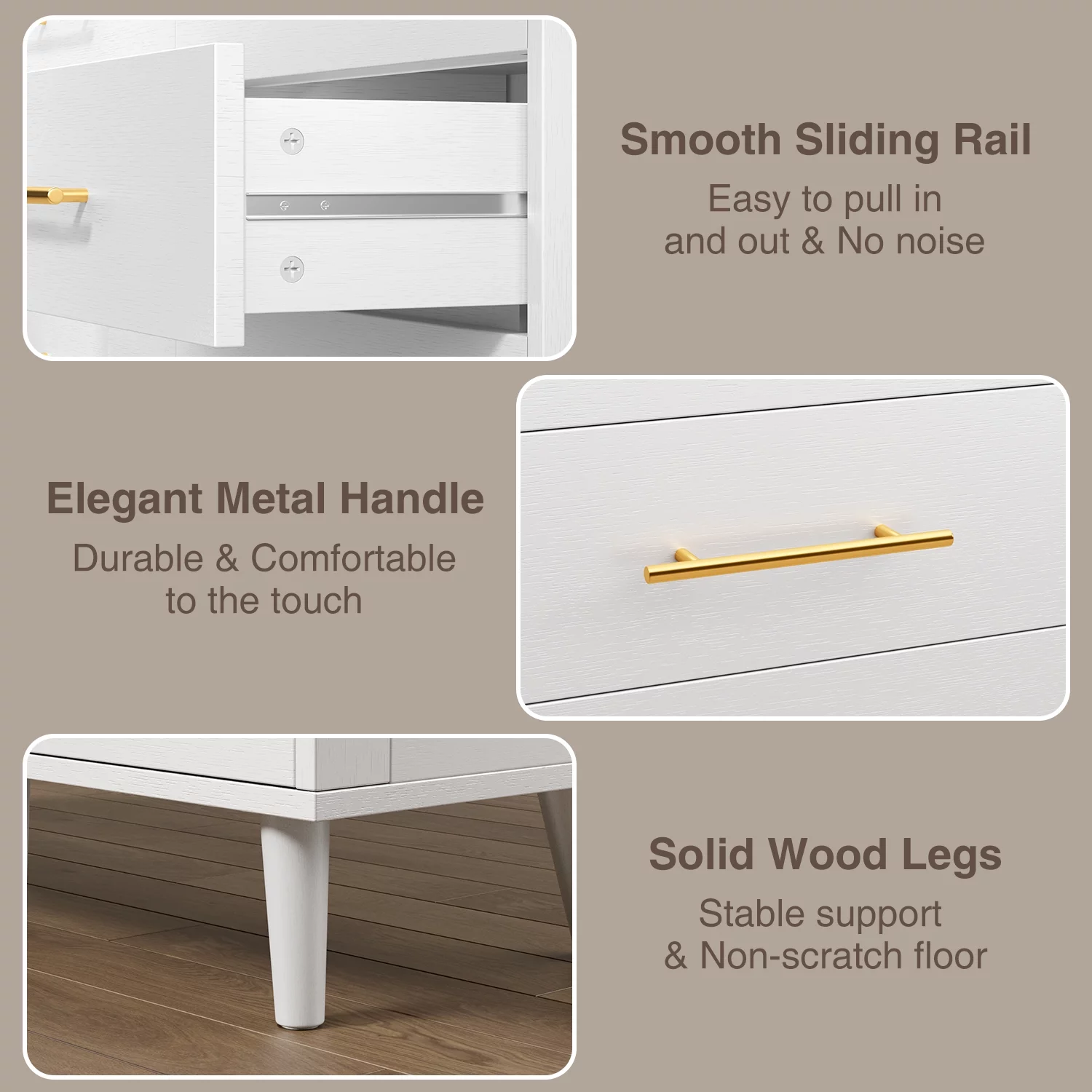 White Dresser, Dresser with 6 Drawers, Wide Chest of Drawers with Gold Handles - Cheap Fitting