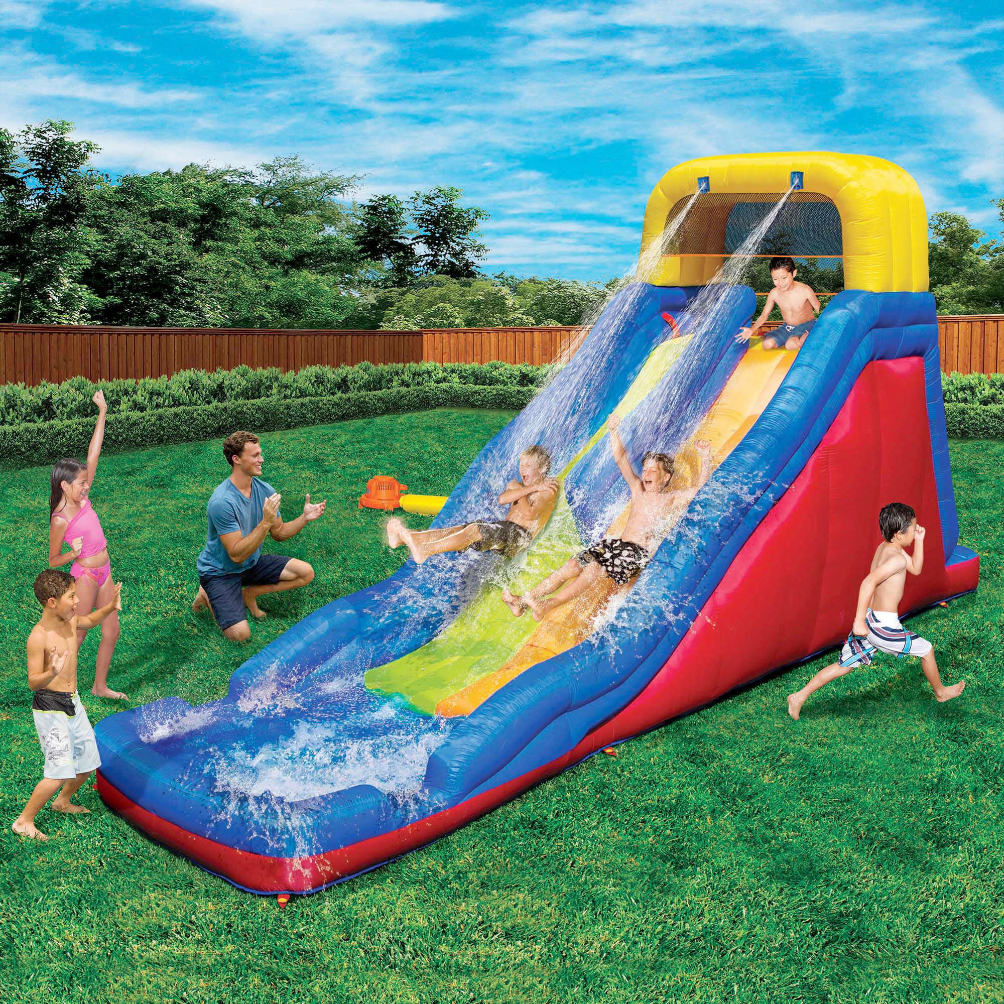 Banzai Double Drop Raceway Inflatable Water Racing Slide w/ Two Steep Drops & Climbing Wall - Cheap Fitting