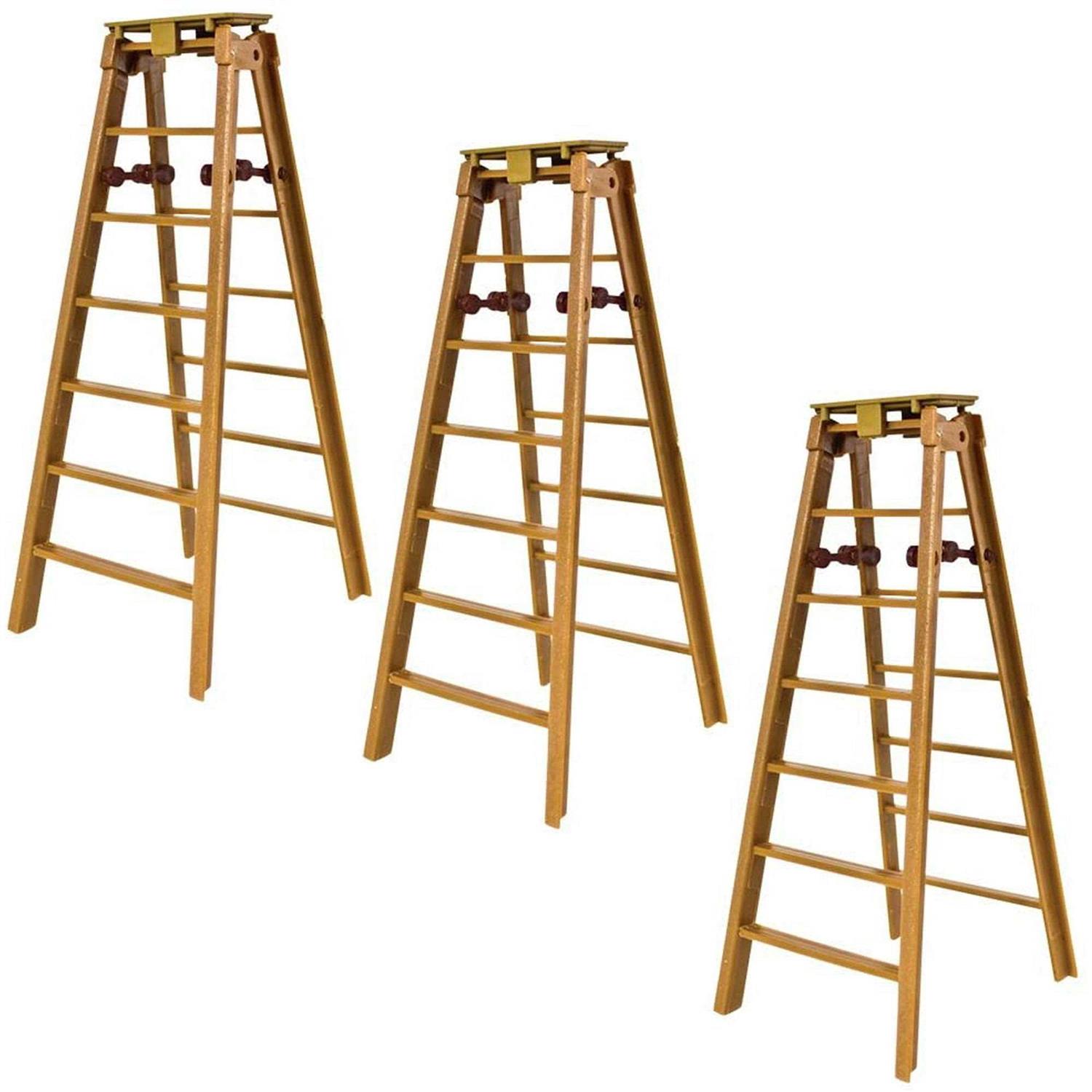 Set of 3 Brown Ladders for WWE & AEW Wrestling Action Figures - Cheap Fitting