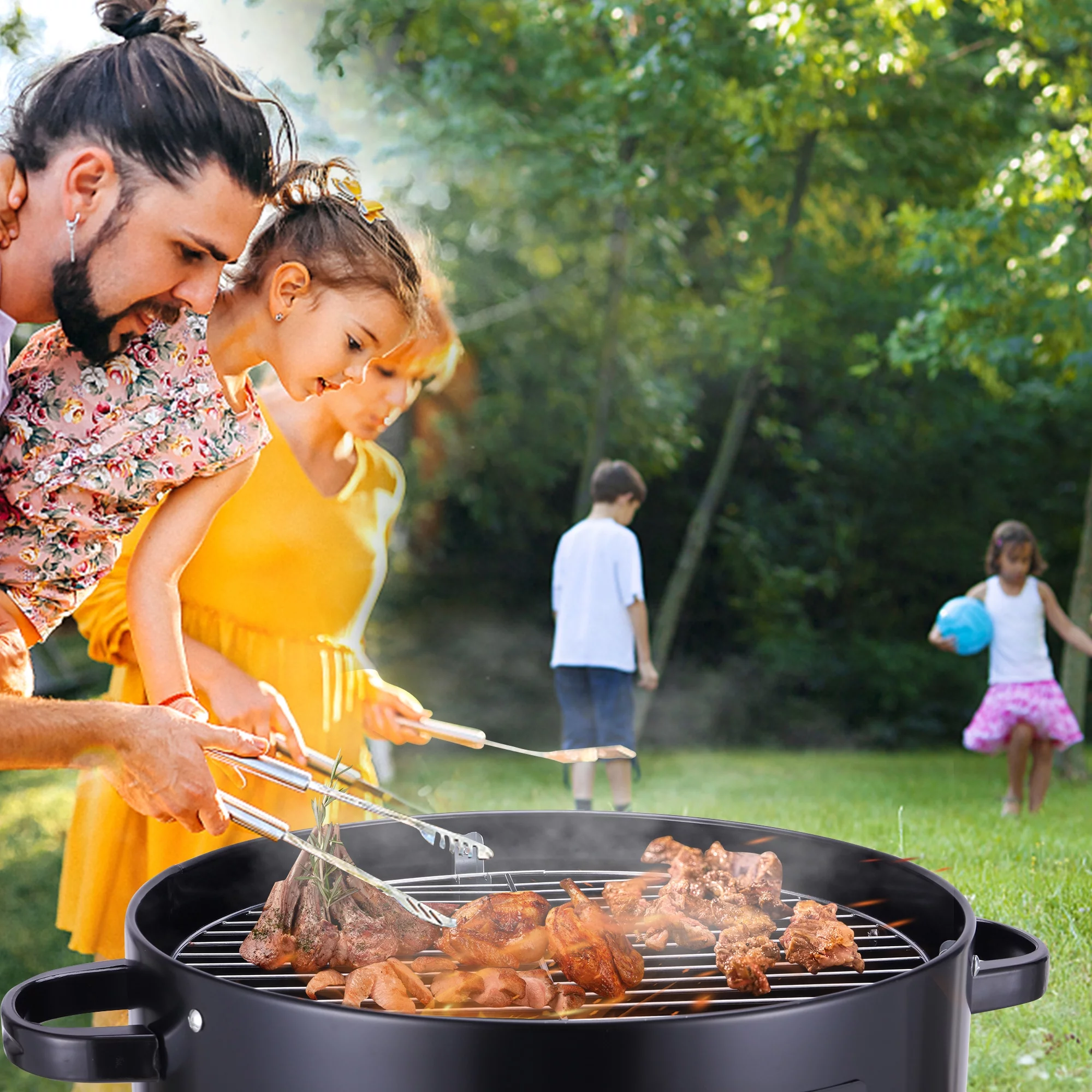 SHCKE 3 in 1 Vertical Charcoal BBQ Smoker Charcoal Grill Portable BBQ Grill Barbecue Camping Grill for BBQ, Patio, Outdoor Camping - Cheap Fitting