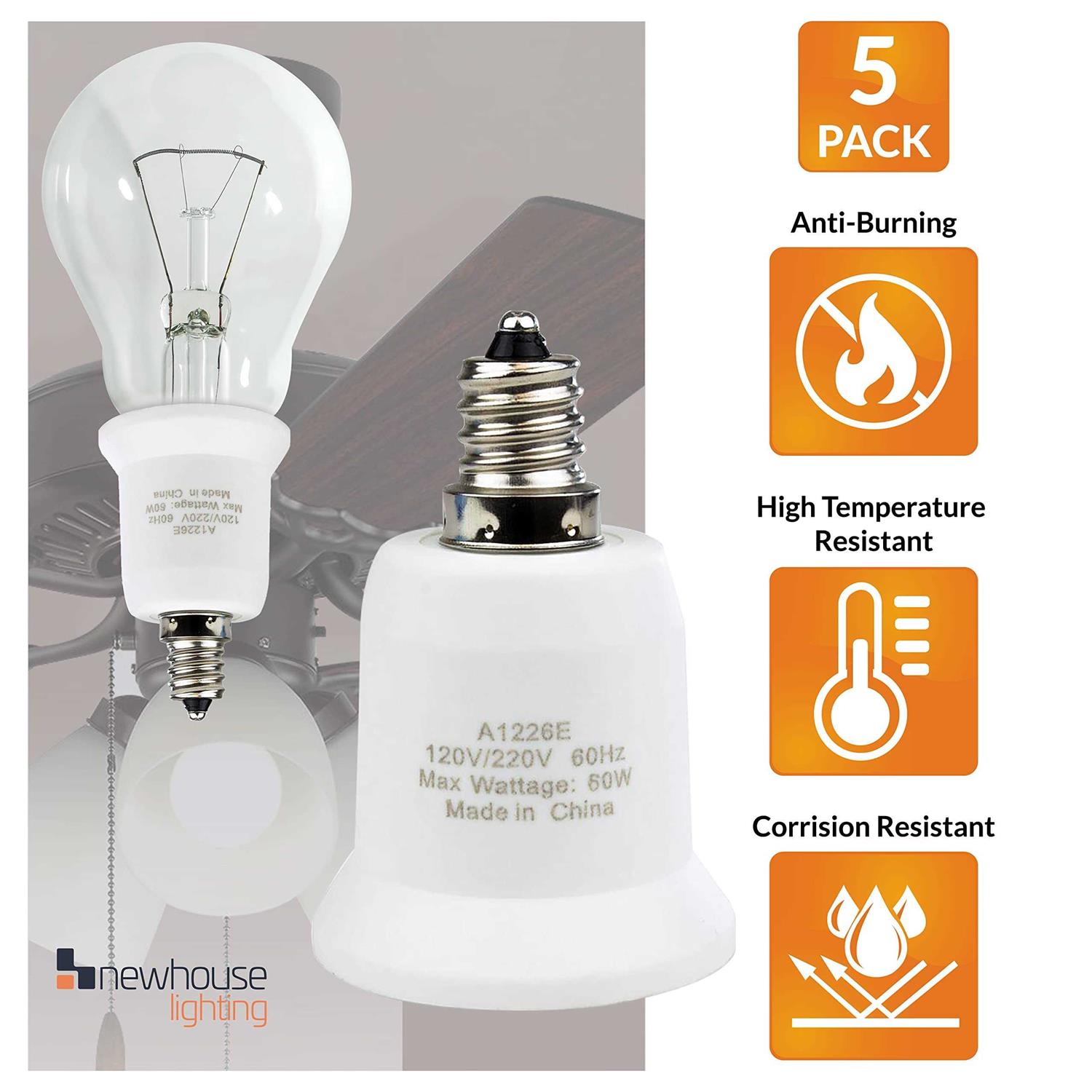 Newhouse Lighting A1226E-5 Candelabra to Standard Light Bulb Socket Adapter - Cheap Fitting