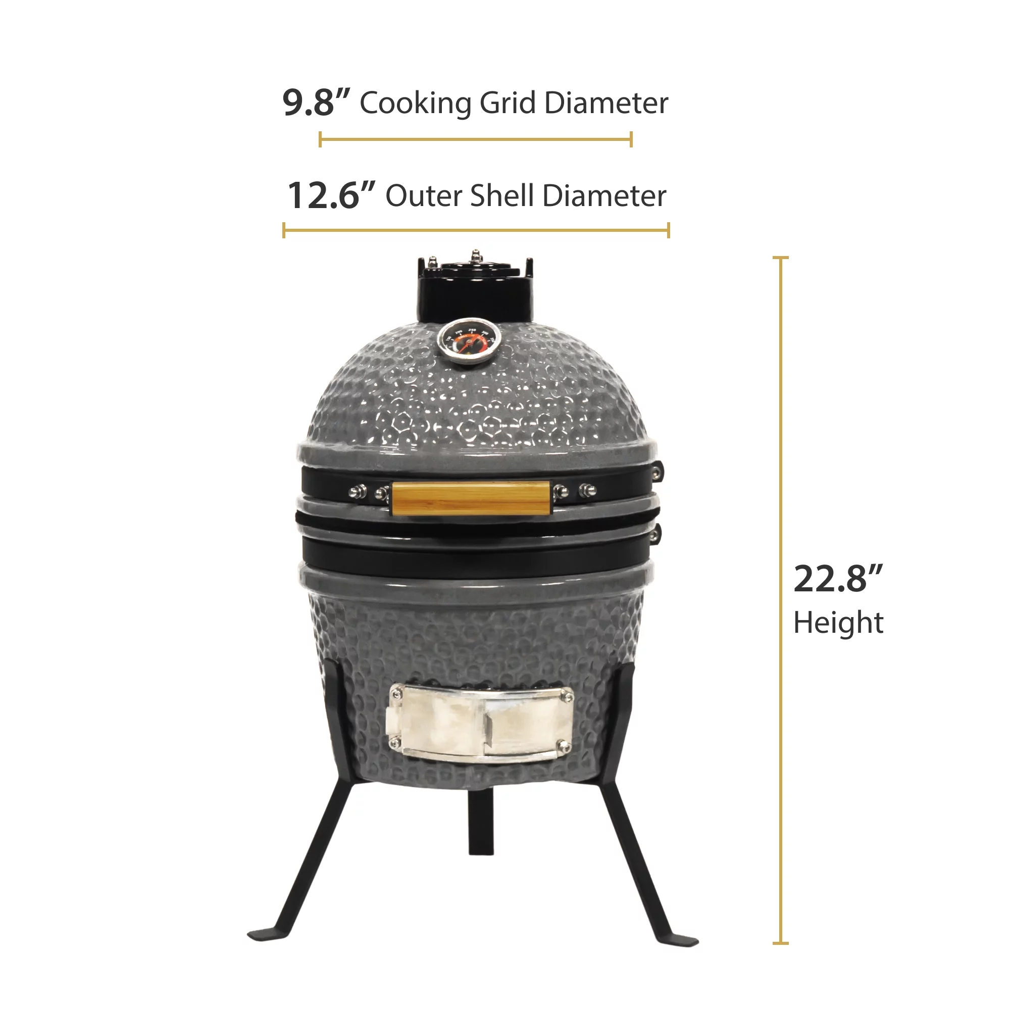 VESSILS 9.8-inch W Kamado Charcoal BBQ Grill – Heavy Duty Ceramic Barbecue Smoker and Roaster with Built-in Thermometer and Stainless Steel Grate (13 Inch Stand, Black) - Cheap Fitting