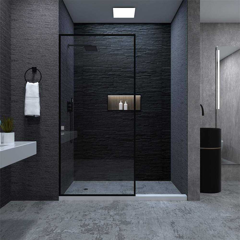 niveal Citron 34 in. W x 72 in. H Fixed Framed Shower Door in Matte Black Finish with Clear Glass - Cheap Fitting