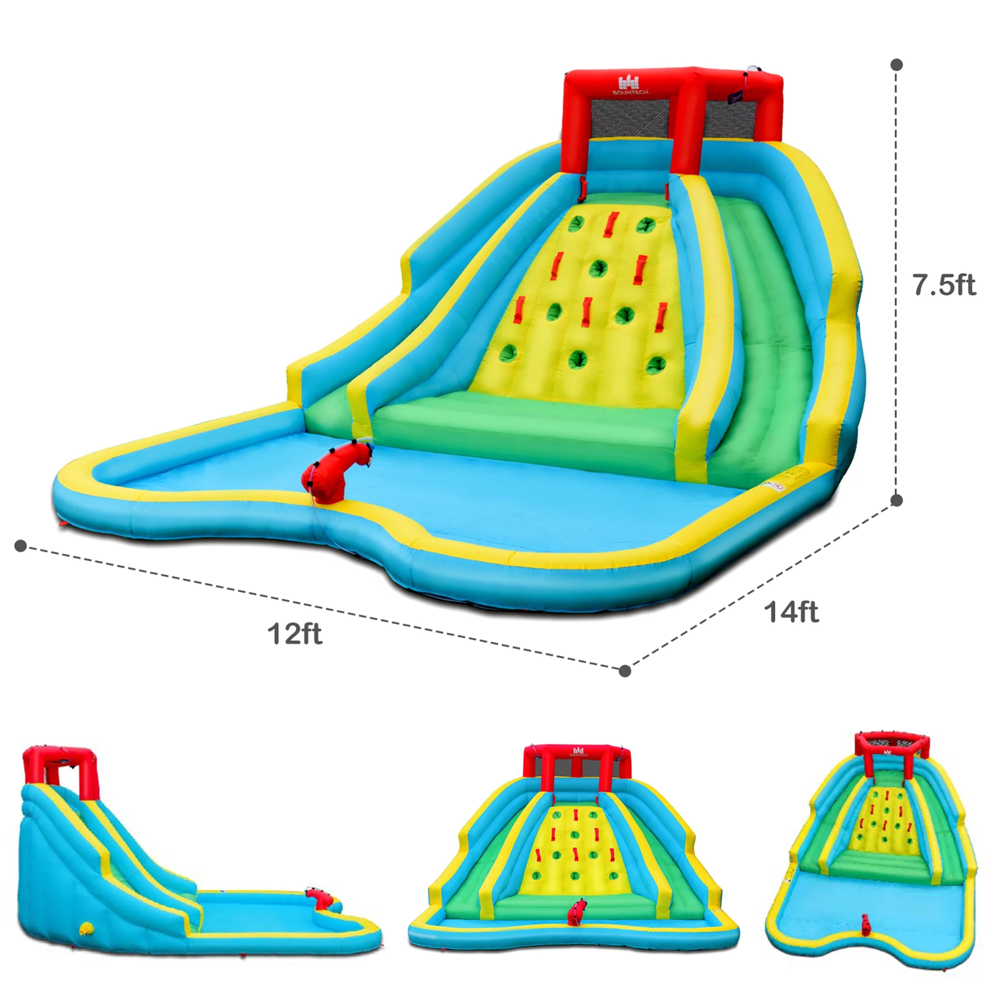 Gymax Inflatable Mighty Water Park Bouncy Splash Pool Climbing Wall w/ 735W Blower - Cheap Fitting