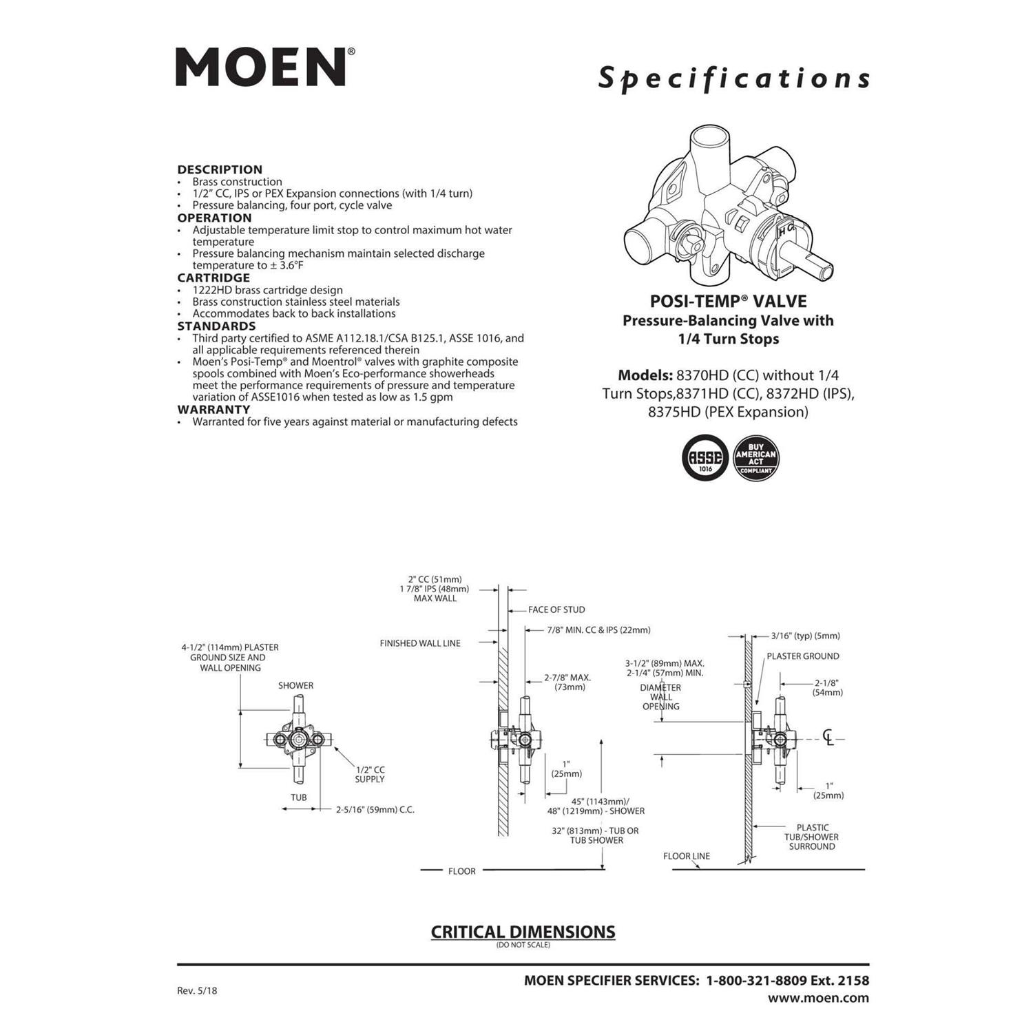 Moen 1222HD Brass Posi-Temp Cartridge - Cheap Fitting