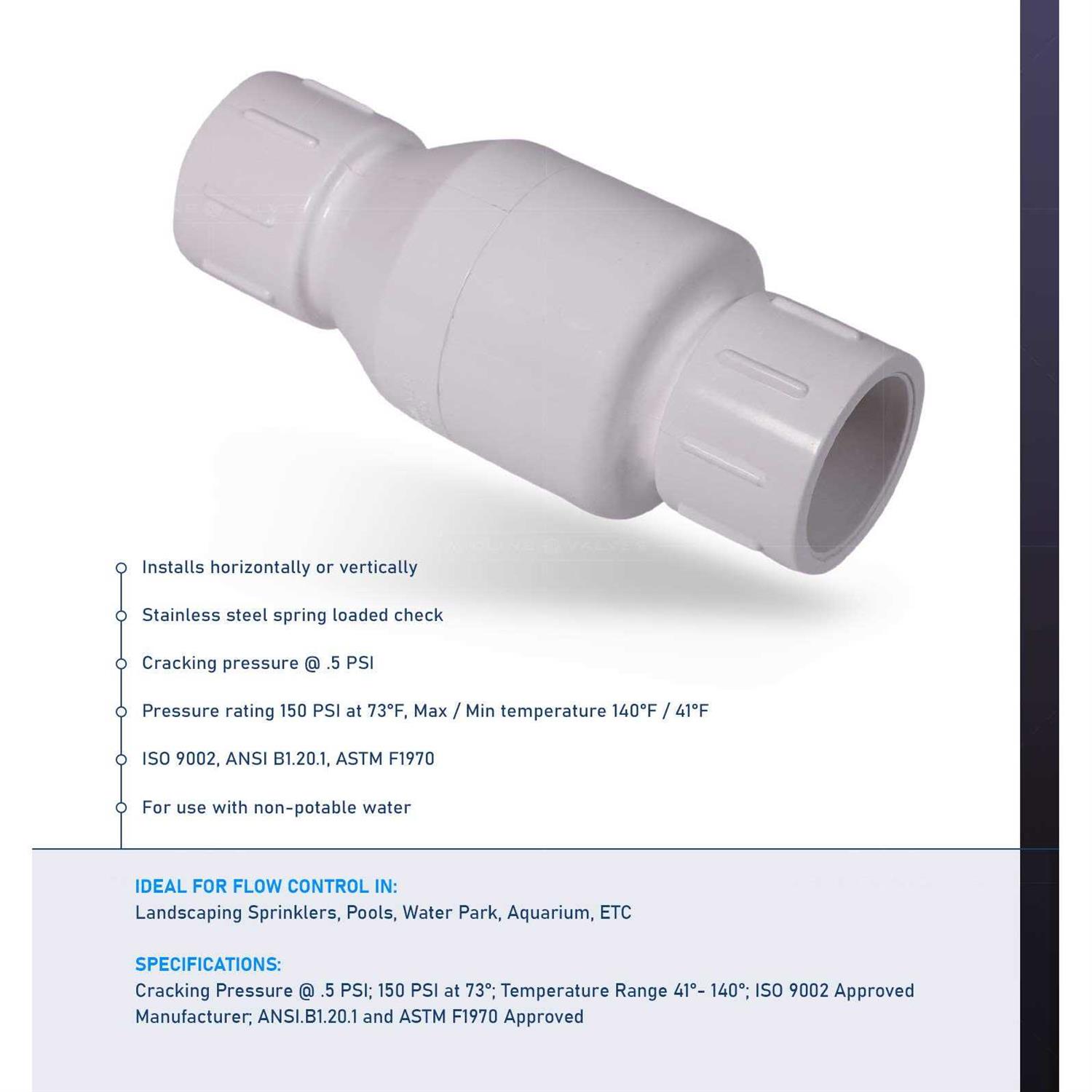 Midline Valve PVC Inline Check Valve for Backflow Prevention FIP White Plastic - Cheap Fitting