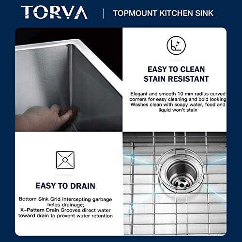 TORVA 18-Inch Drop-in Kitchen Sink 16 Gauge Stainless Steel Topmount Single Bowl - Cheap Fitting