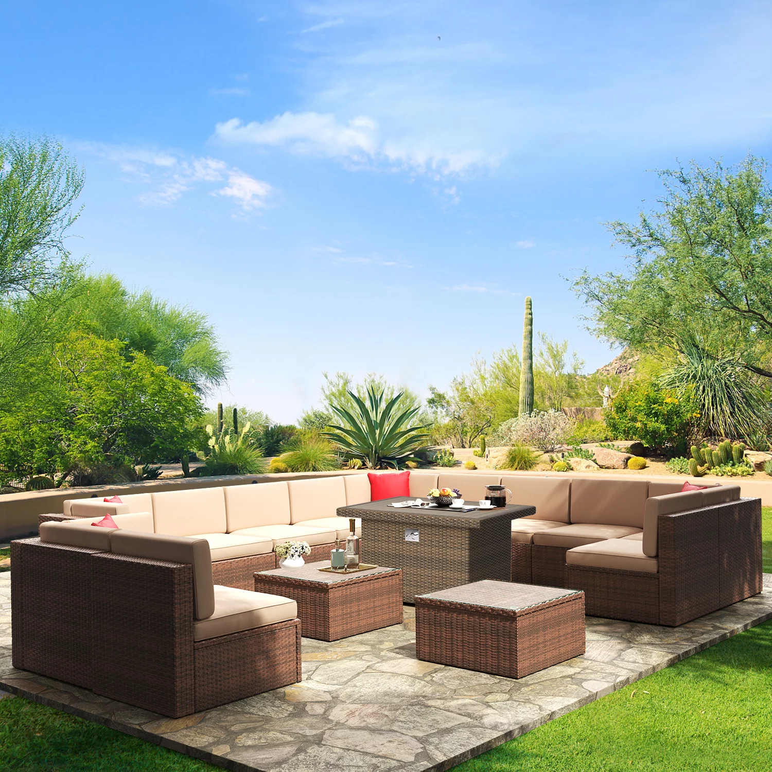 Sunmthink 8 Pcs Patio Furniture Sets with 50000 BTU FirePit Table, Grey - Cheap Fitting