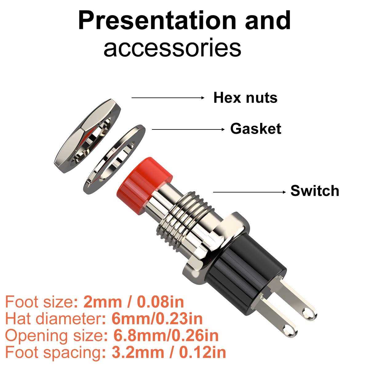 DIYhz Momentary Push Button Switch 1A 250VAC SPST Mini Pushbutton Switches Normally Open Red Cap - Cheap Fitting