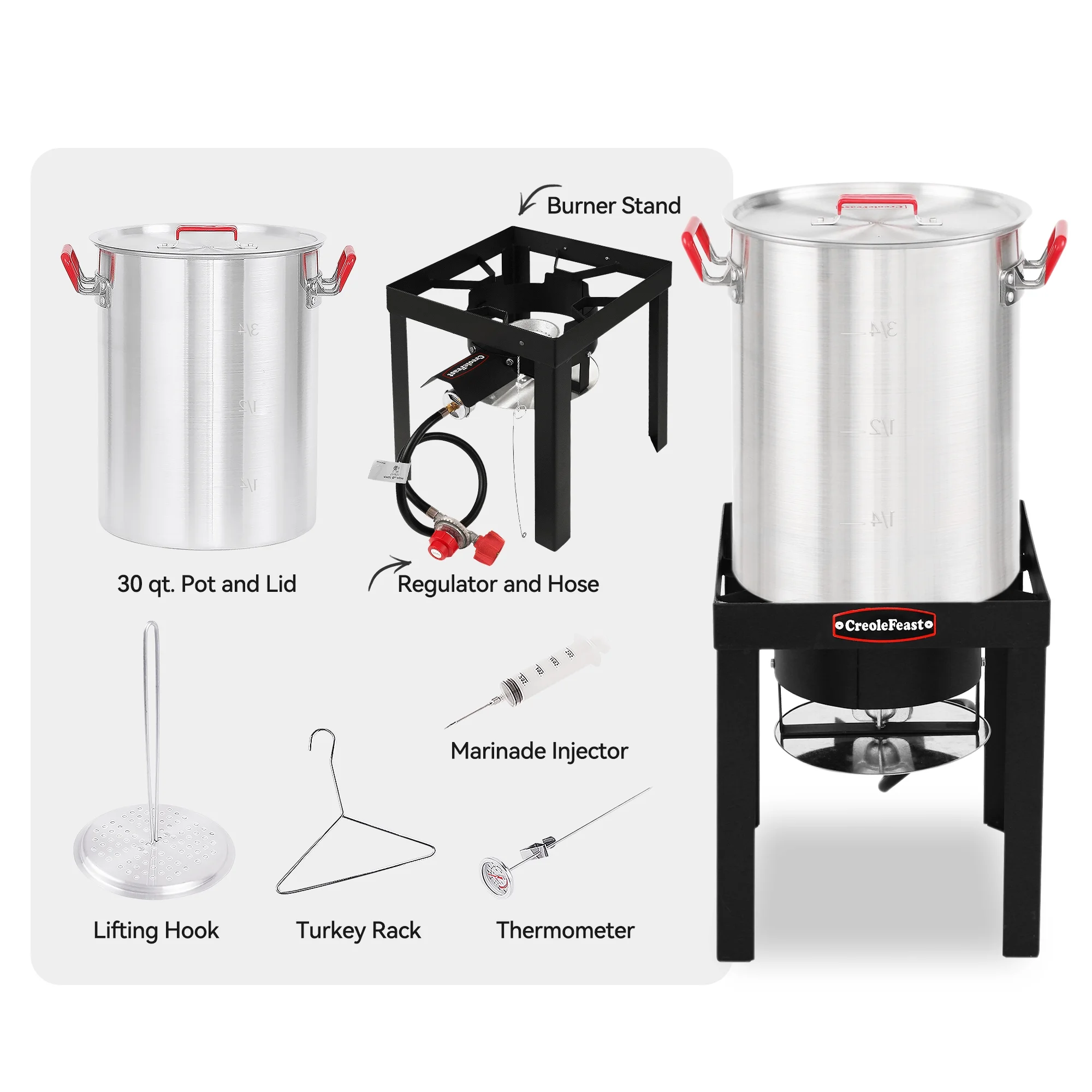 Creole Feast, TFS3000L, Premium Aluminum 30 Qt. Turkey Fryer Set, 50,000 BTU Burner - Cheap Fitting