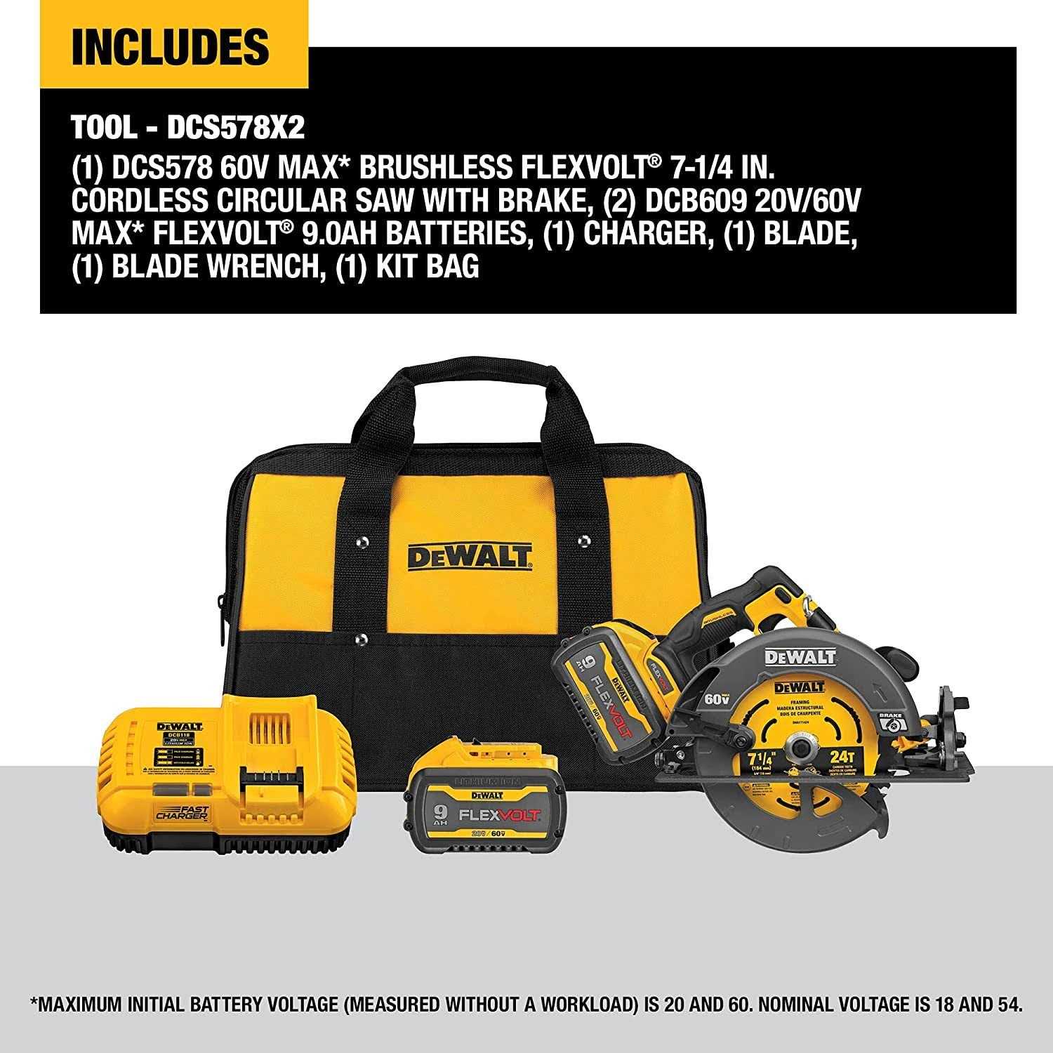 Dewalt FLEXVOLT 60V MAX Brushless 7-1/4 Cordless Circular Saw with Brake Kit DCS578X2 - Cheap Fitting