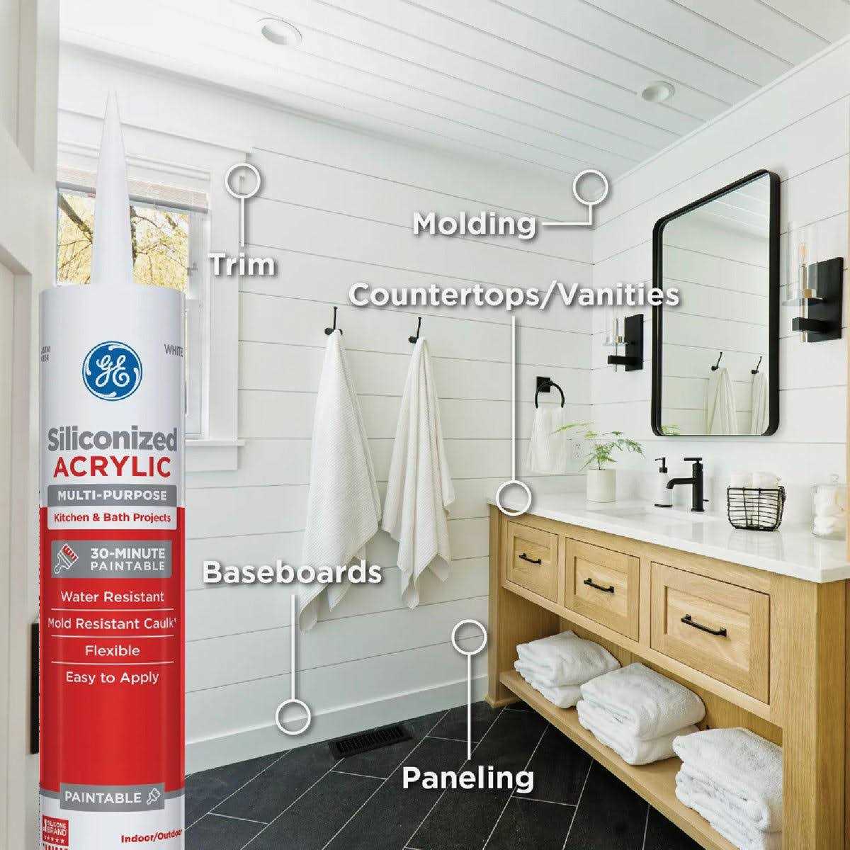 GE Siliconized Acrylic Multipurpose Kitchen & Bath Sealant - Cheap Fitting