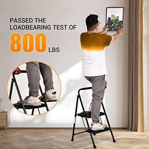 Alpurlad Step Ladder 600lbs Extra Large & Wide 2 Step Stools Personalized Folding Step Stool Anti-slip Step Stools for Adults Household - Cheap Fitting