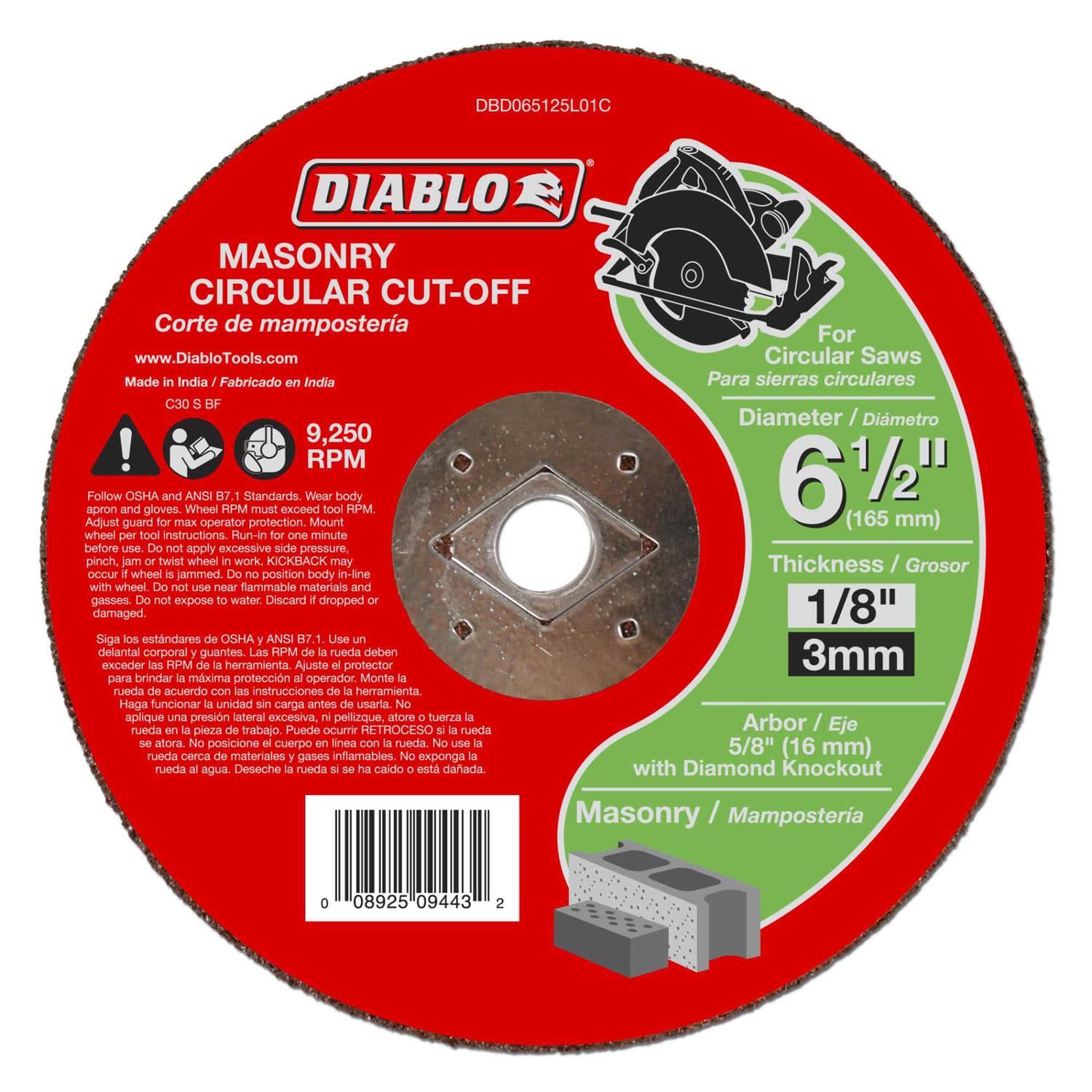 Diablo 6-1/2 in. Masonry Circular Cut Off Disc - Cheap Fitting