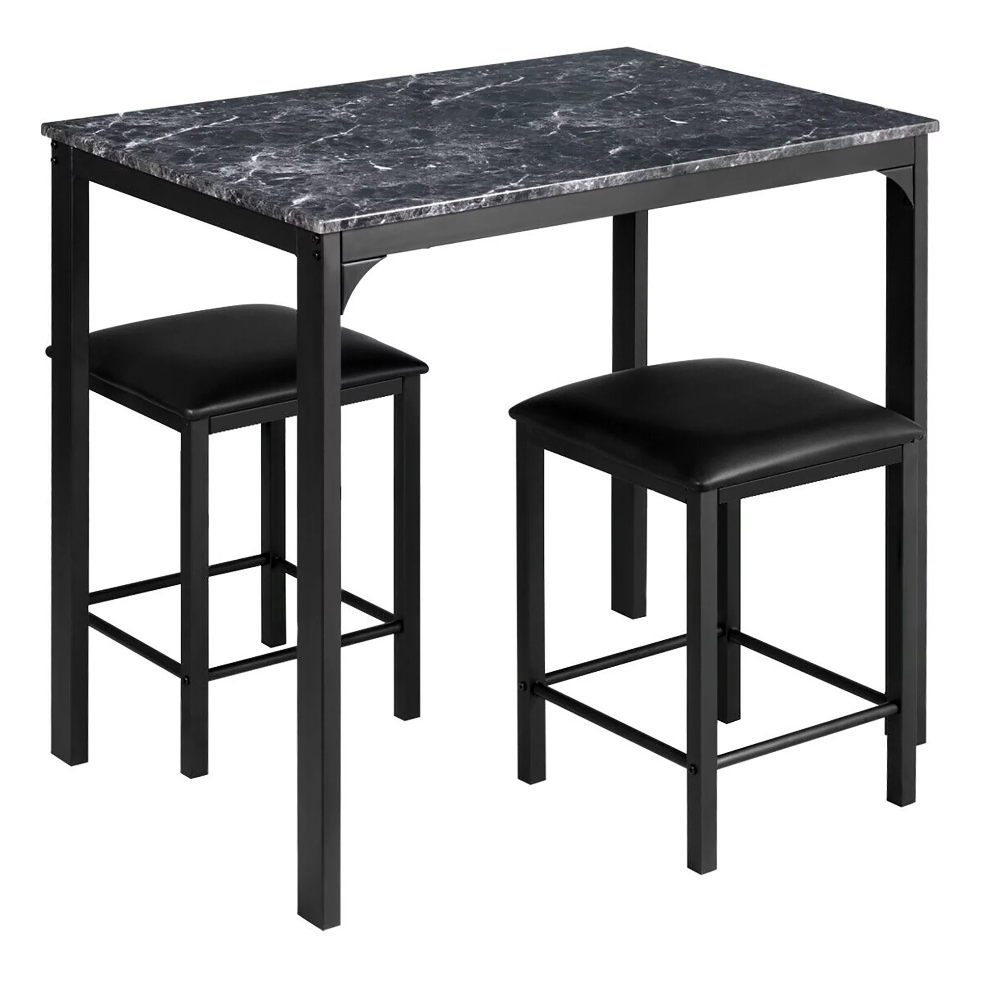 Costway 3 Piece Counter Height Dining Set Faux Marble Table 2 Chairs Kitchen Bar Black - Cheap Fitting
