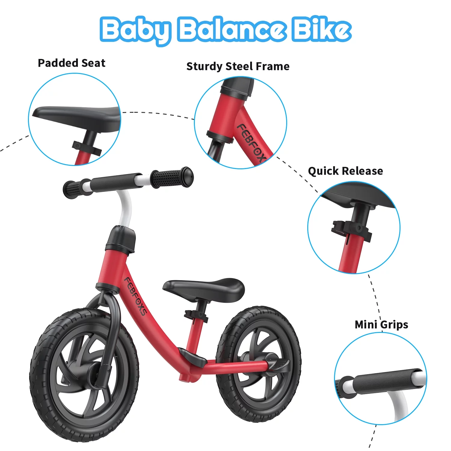 FEBFOXS Toddler Balance Bike, No Pedal Beginner Kids Balance Bike with Adjustable Seat Height, Push Balance Bike for 3-6 Years Old Boys Girls - Cheap Fitting
