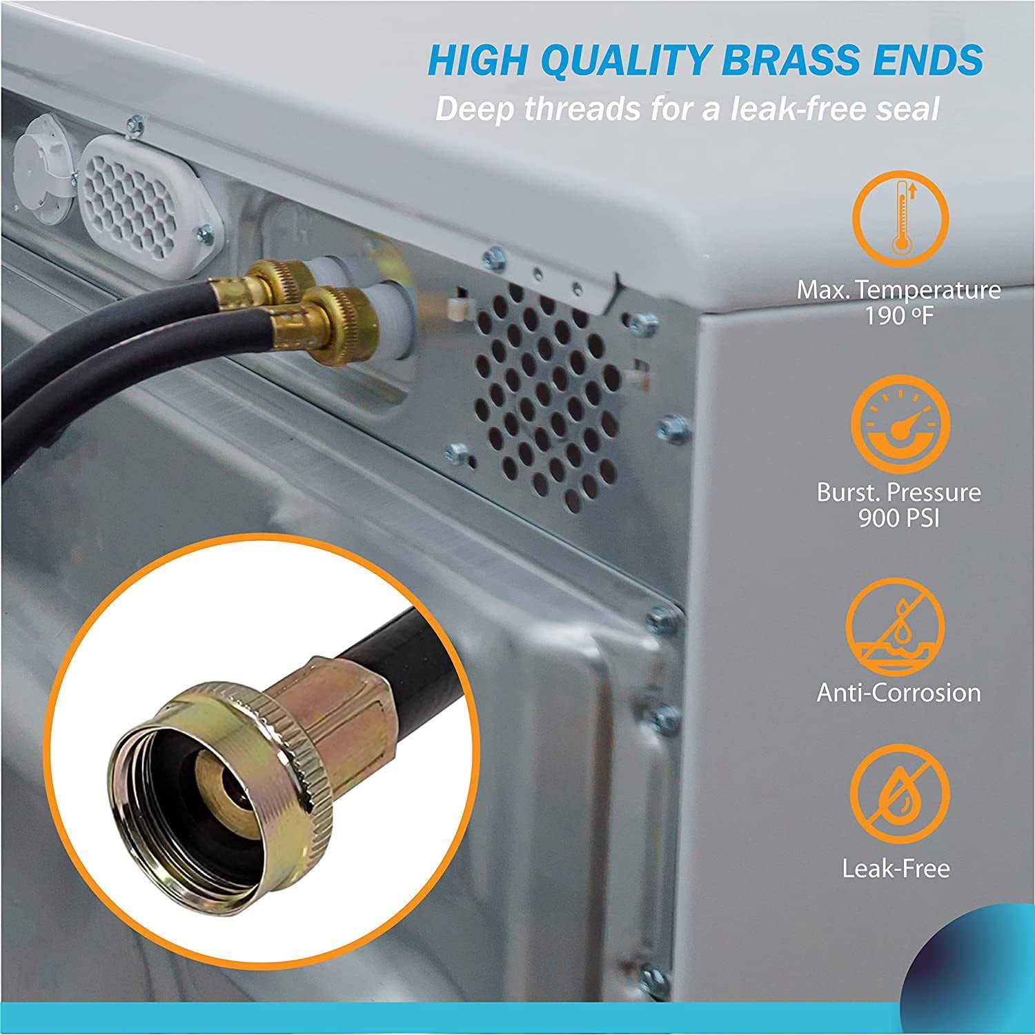 Y Mixer Hose, Mix Hot and Cold Water 1ft Washer Braided Rubber Inlet Hose with Brass Couplings - Cheap Fitting