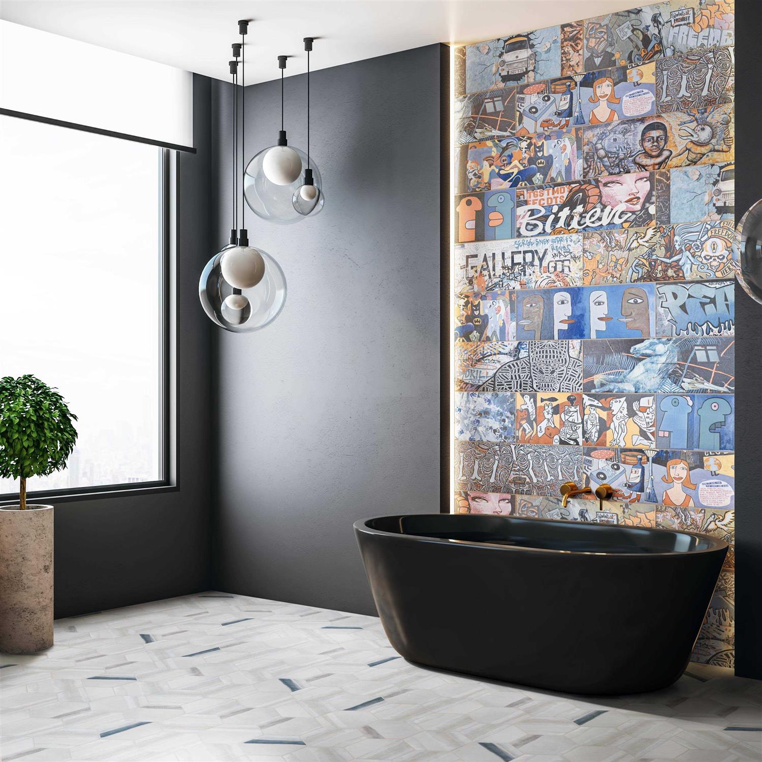 Matter Hex Canvas 8′ x 9′ Stone Look Wall & Floor Tile Merola Tile - Cheap Fitting