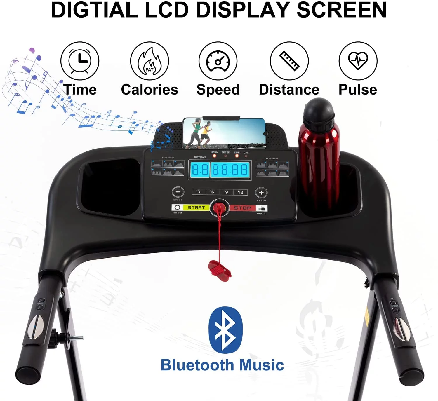 Folding Treadmill Portable Running Walking Jogging Exercise Machine With Phone Holder Black - Cheap Fitting