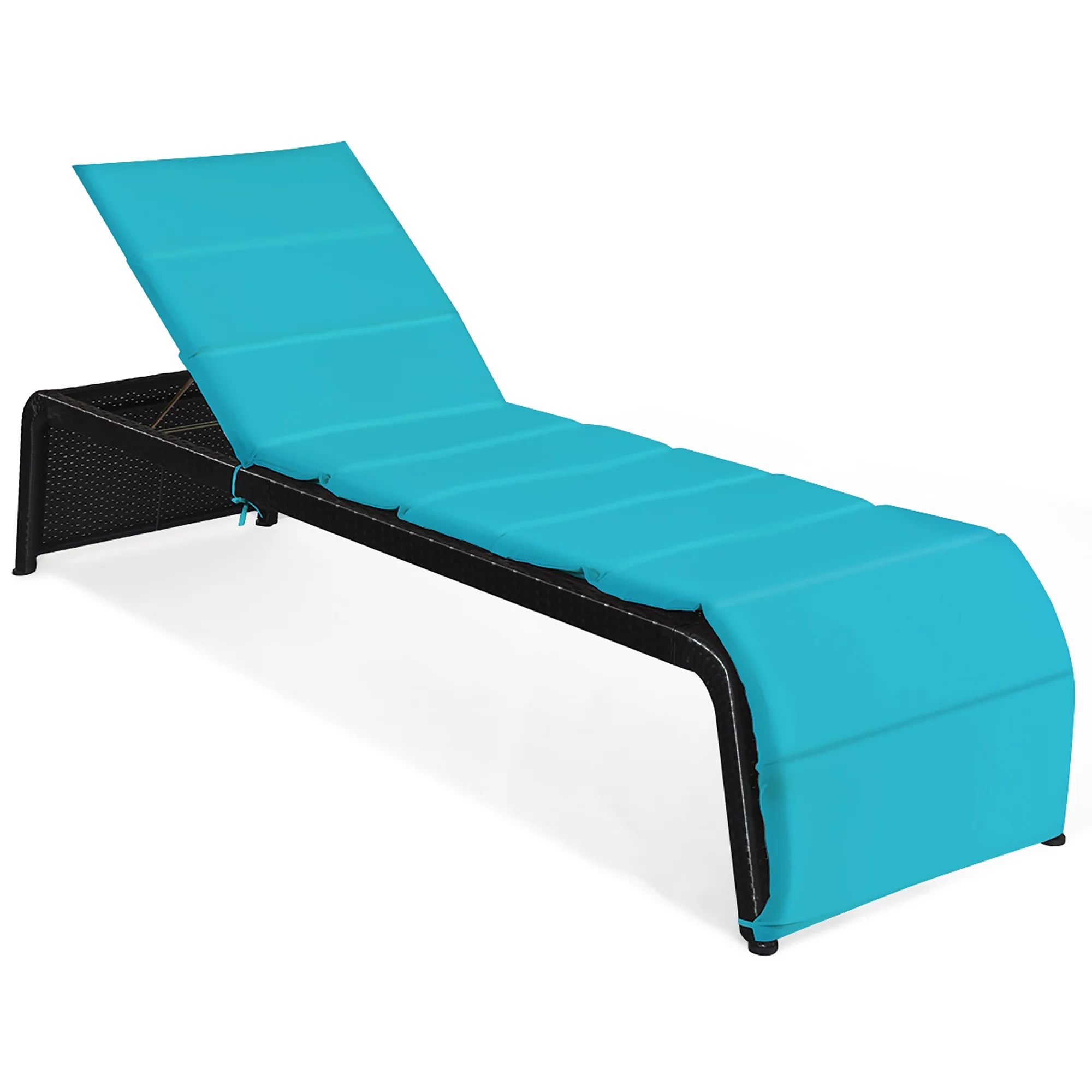 Costway Patio Rattan Lounge Chair Chaise Recliner Back Adjustable Cushioned Turquoise - Cheap Fitting