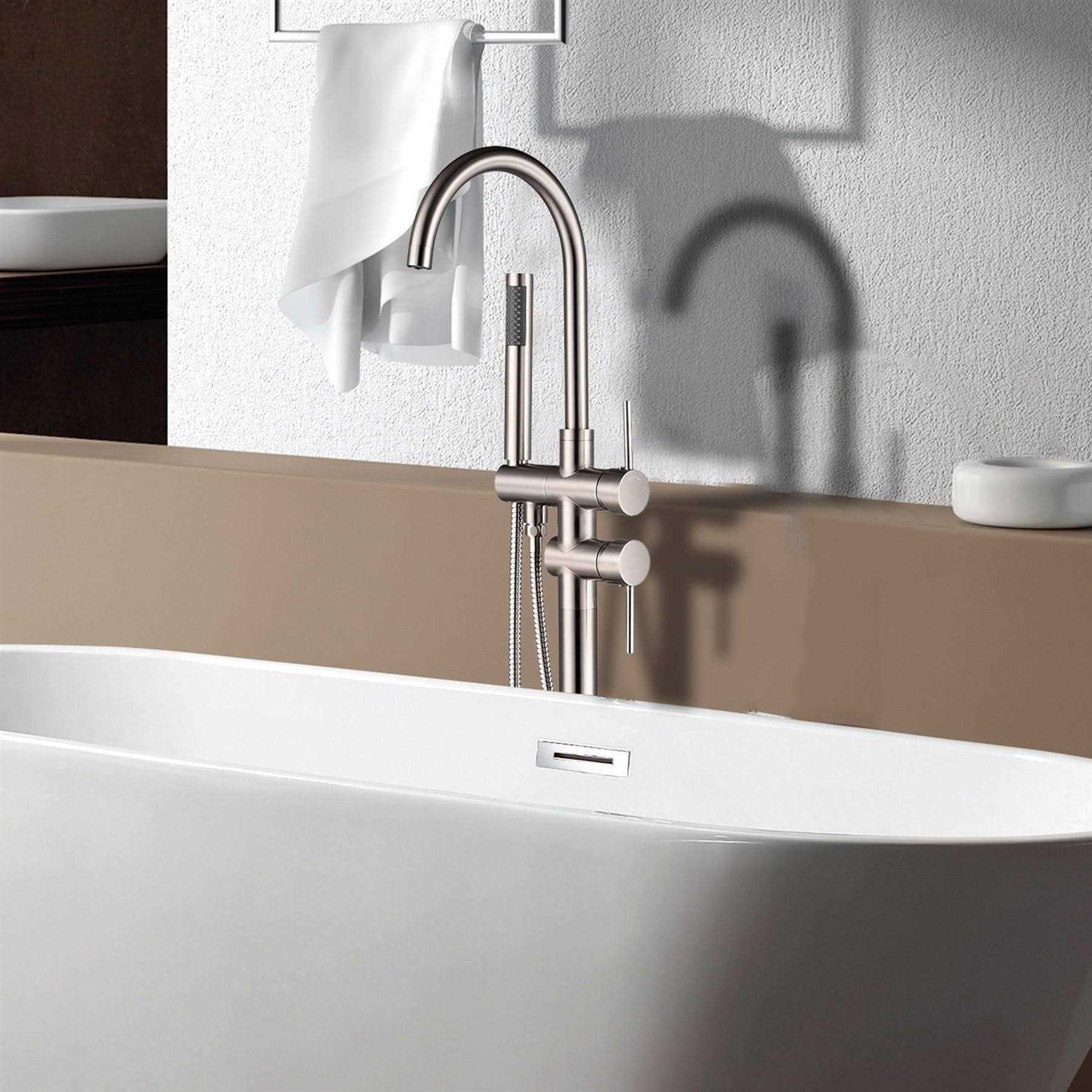 Freestanding Double Handle High Arc Bathtub Faucet with Shower Hose - Cheap Fitting