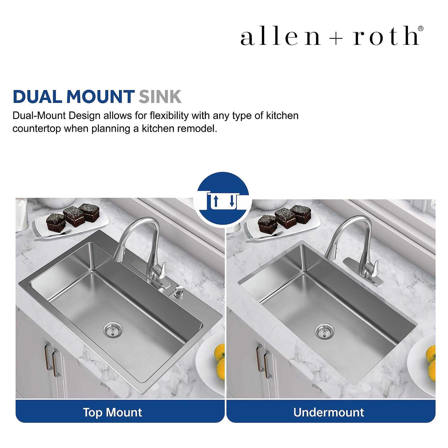allen + roth The Theo Dual-mount Stainless Steel Single Bowl 4-Hole Kitchen Sink VDR3322LA1-S - Cheap Fitting