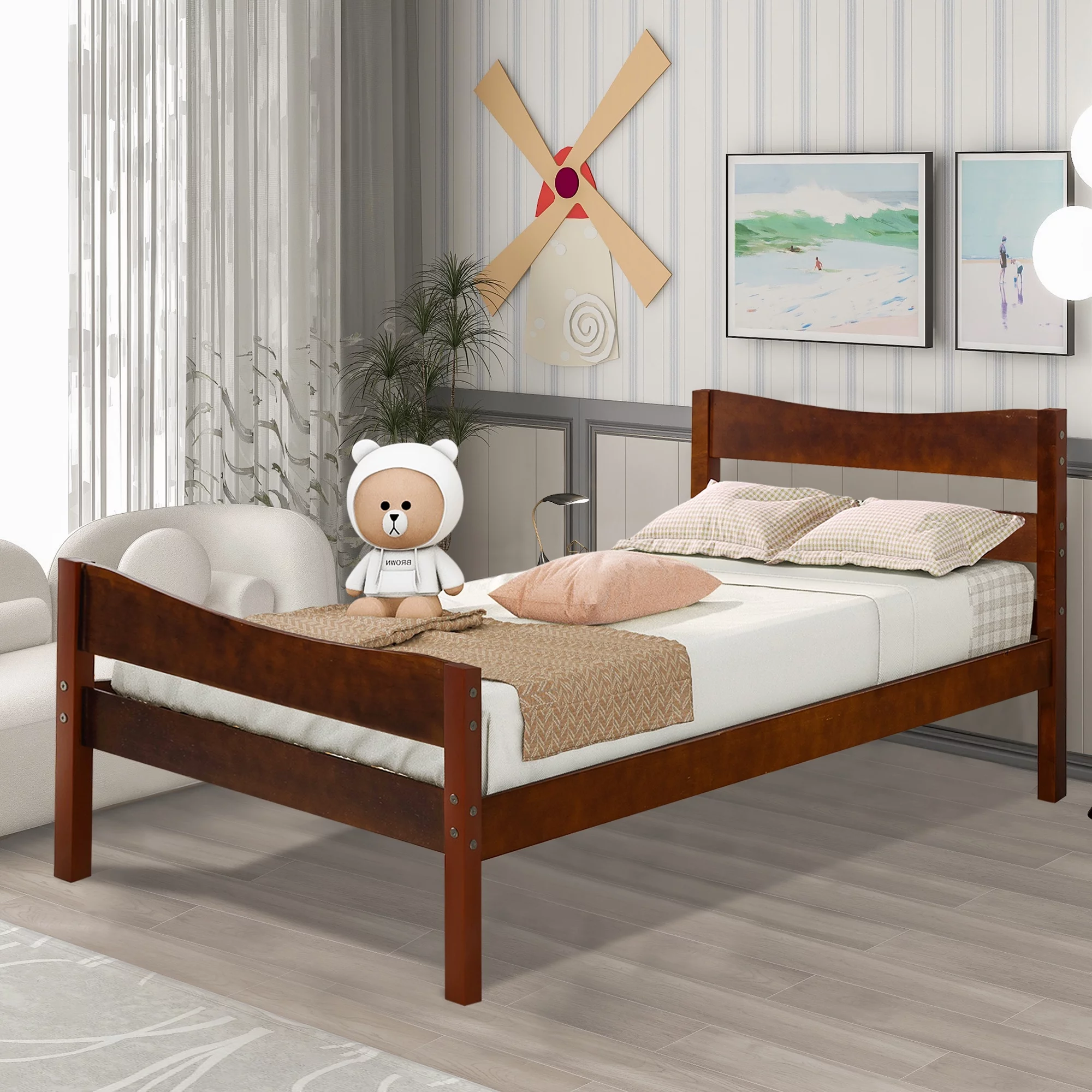 PAPROOS Twin Size Platform Bed Frame, Solid Wood Platform Bed with Headboard and Footboard, Modern Twin Bed Frame with Wooden Slats Support, No Box Spring Needed, White - Cheap Fitting