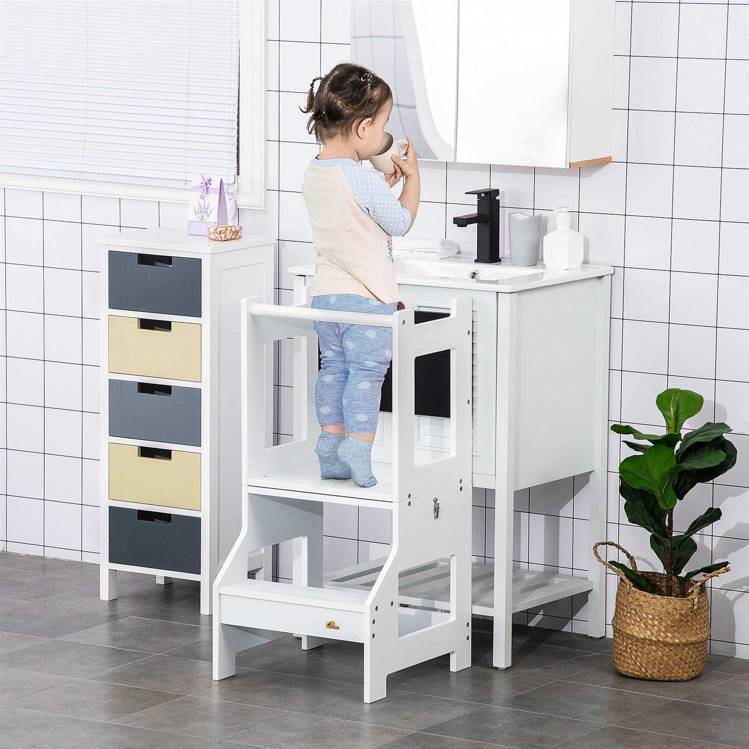 Qaba 2-in-1 Kids Kitchen Step Stool, Detachable Toddler Table and Chair Set - Cheap Fitting