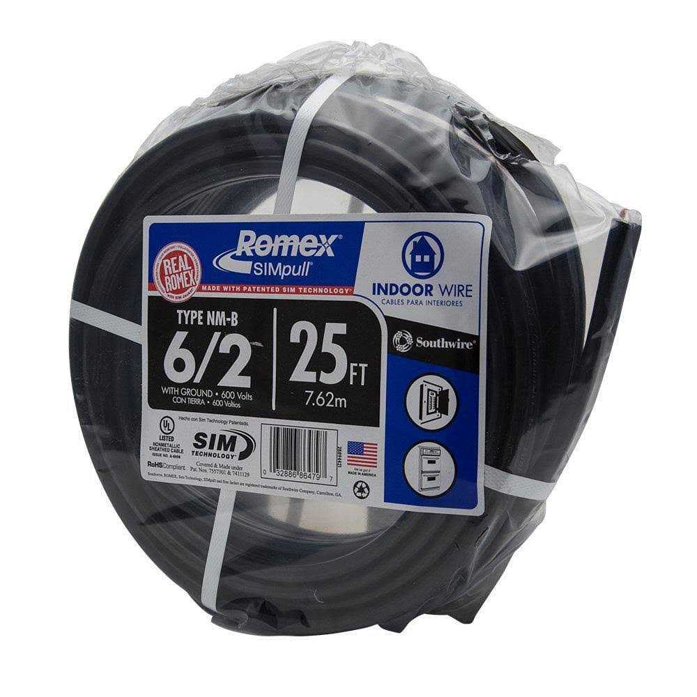 Southwire 50 ft. 6/2 Stranded Romex SIMpull Cu NM-B W/G Wire - Cheap Fitting