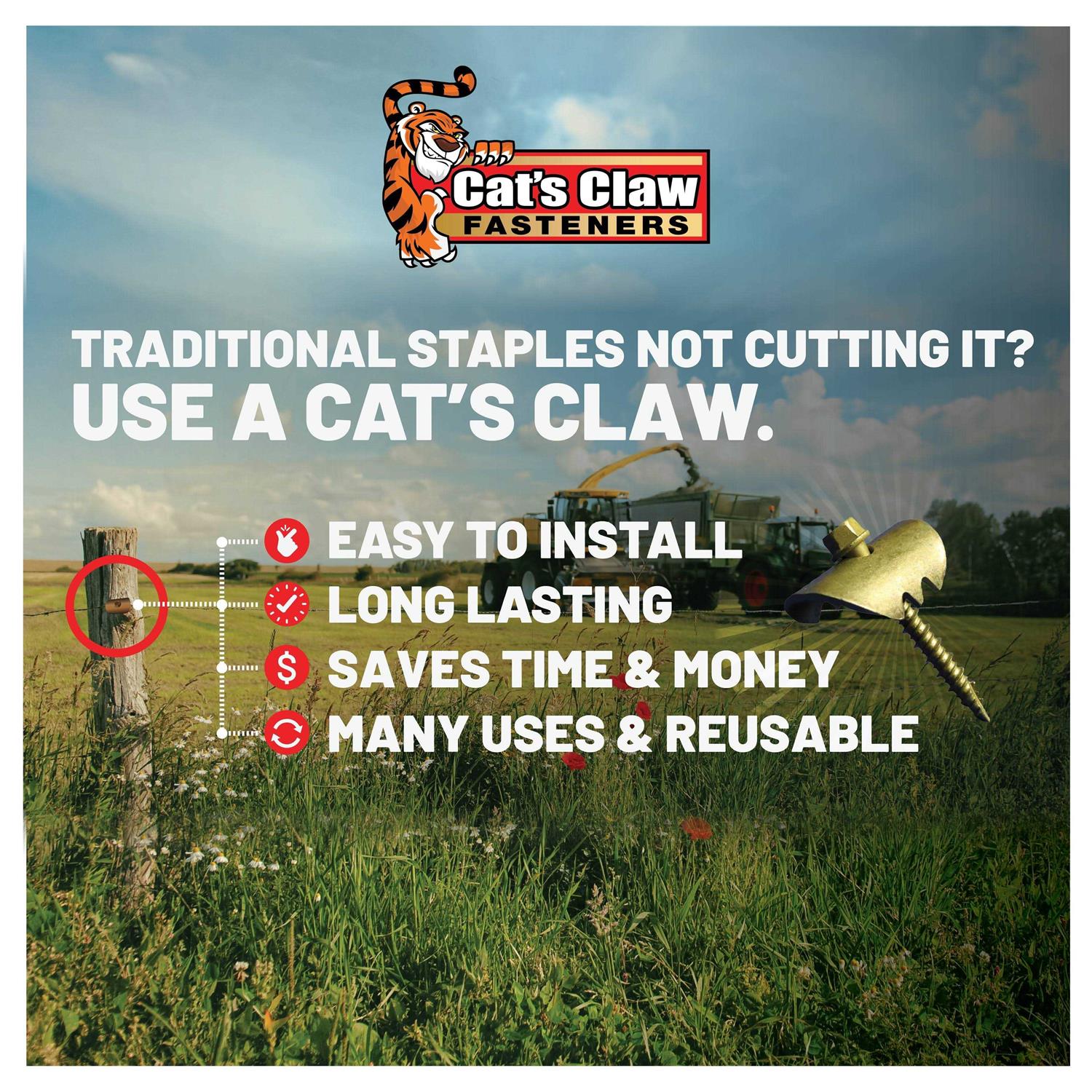 Cat’s Claw Fasteners 2 inch for Softwoods 170 Count Replaces The Common Fencing Staple! Installs Fast - Cheap Fitting