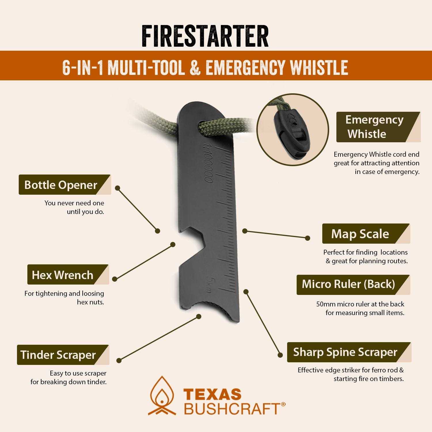 Texas Bushcraft Fire Starter Survival Kit Ferro Rod Flint Fire Steel - Cheap Fitting