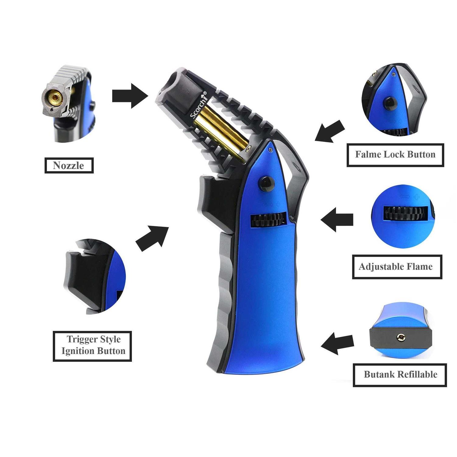Scorch Torch CNC Machined 6.75 Tall Handheld Aluminum Flame Adjustable Butane Refillable Torch in Gift Box - Cheap Fitting
