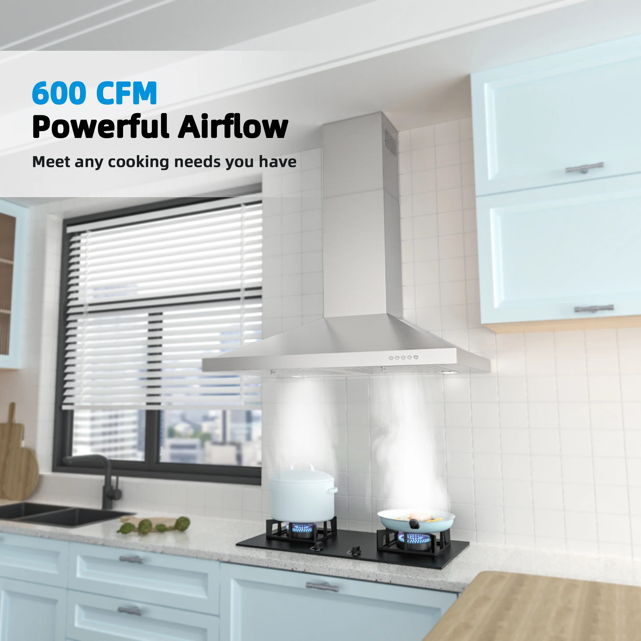 FIREGAS Wall Mount Range Hood 30 inch Stainless Steel Hood Fan for Kitchen,400 CFM with Ducted Convertible Ductless Kitchen Hood in Stainless Steel, LED Lights,3 Speed Exhaust Fan - Cheap Fitting