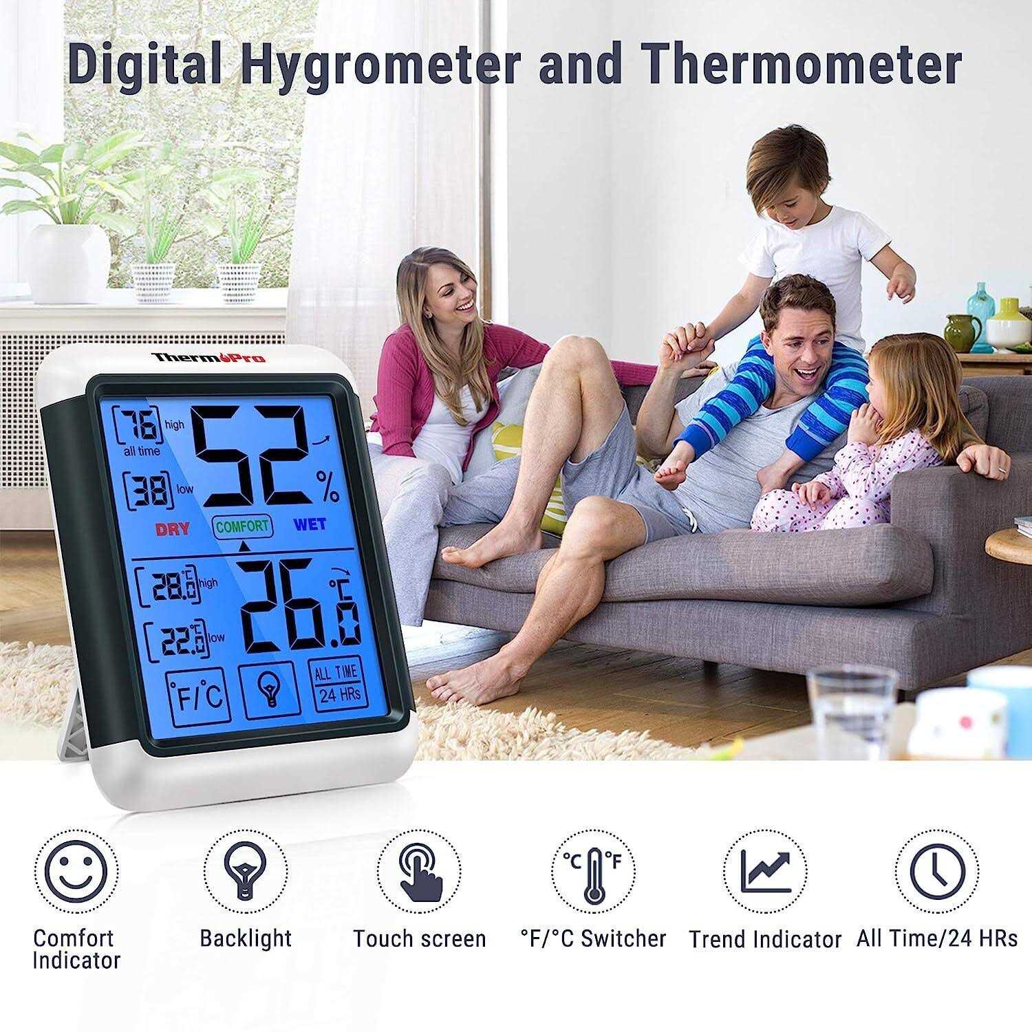 ThermoPro TP55 Digital Hygrometer Indoor Thermometer Humidity Gauge with Jumbo Touchscreen and Backlight Temperature Humidity Monitor - Cheap Fitting