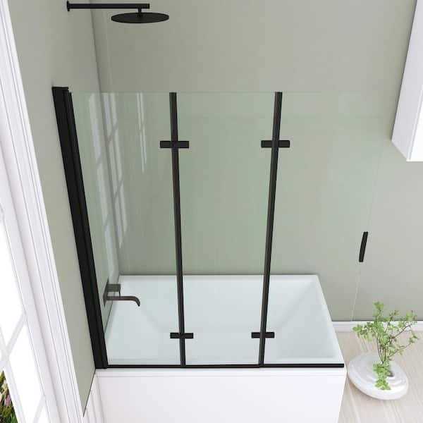Hypertaire 51 in. W x 59 in. H Pivot Tub Door in Matte Black with Clear Tempered Glass SD12-51-20 - Cheap Fitting