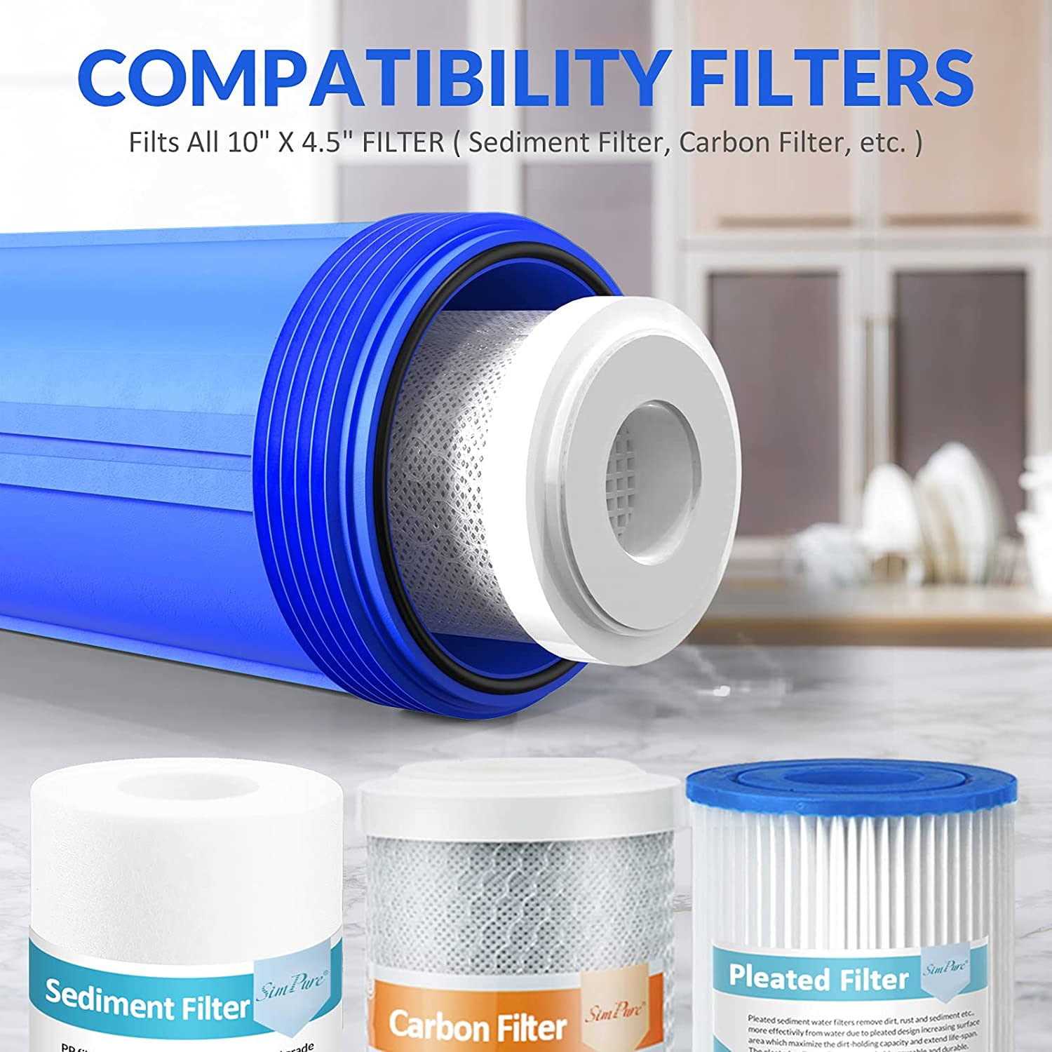 Simpure Whole House Water Filter Housing 10 x 4.5 Sediment Carbon Cartridge Universal Housing - Cheap Fitting