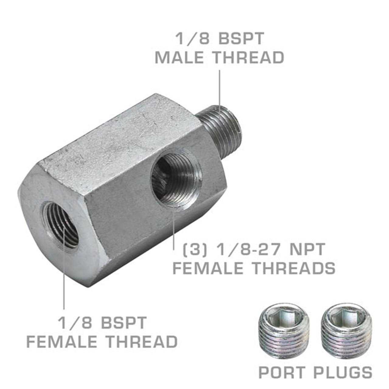 Glowshift 1/8 BSPT Male to 1/8-27 NPT Female Hex Universal Sensor Thread Adapter Reducer - Cheap Fitting