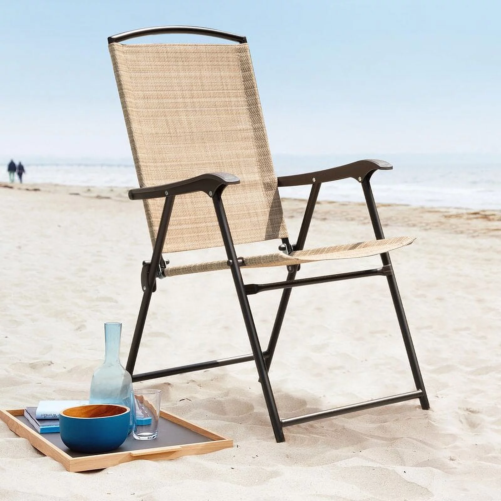 Devoko 2 Pieces Patio Folding Chairs Outdoor Chairs Textilene Furniture Chair Set, Beige - Cheap Fitting